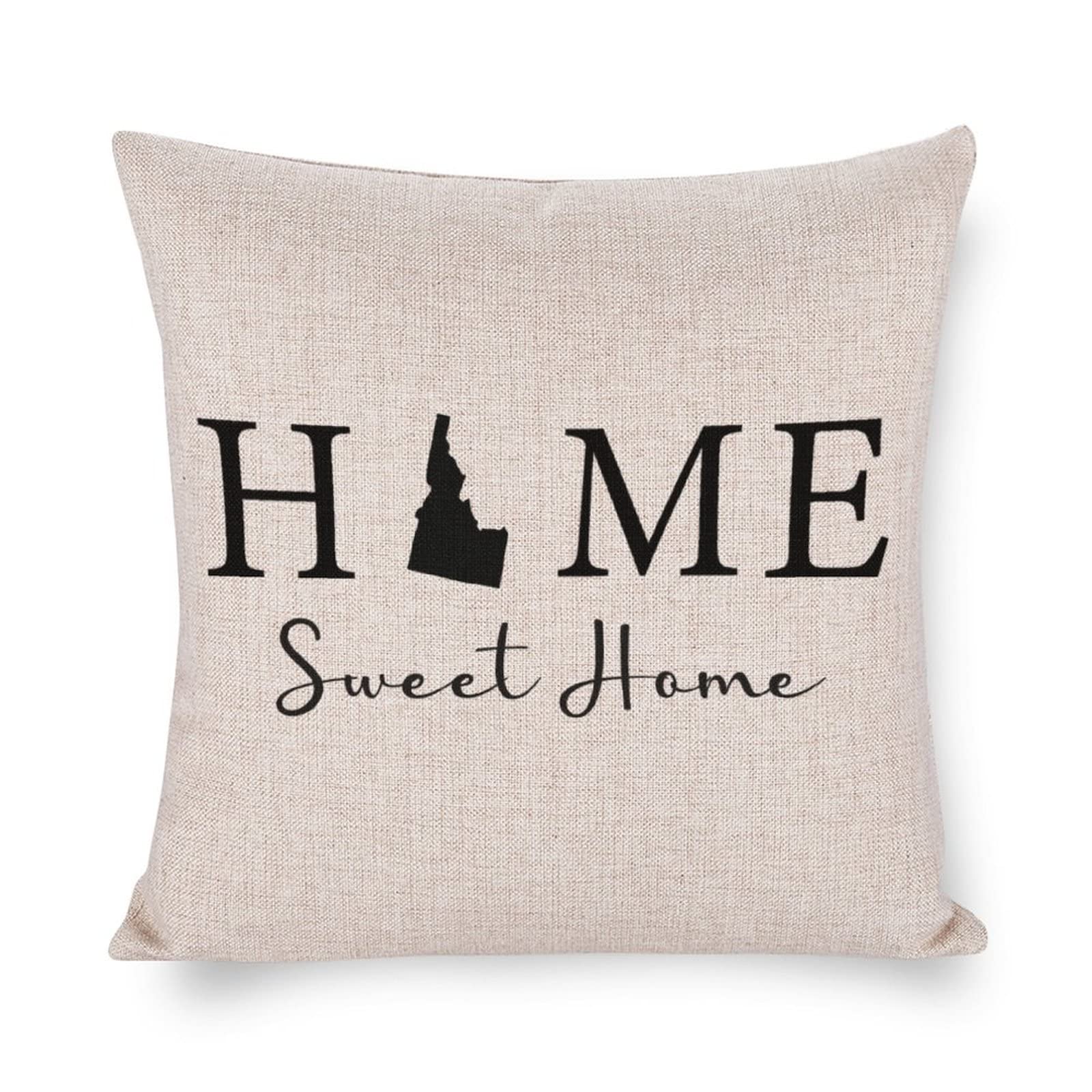 Idaho State Map Linen Throw Pillow Covers 18x18 Inch - Farmhouse Home Decor for Living Room, Bedroom & Sofa - Perfect for Cozy Home Sweet Home Style