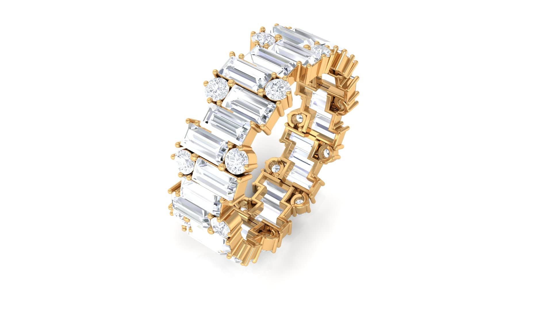 4.75 CT Round & Baguette Cut Moissanite Eternity Ring for Women - 14K Solid Gold Certified Wedding Band, Anniversary Gift, Stackable Ring for Bridal Jewelry & Special Occasions