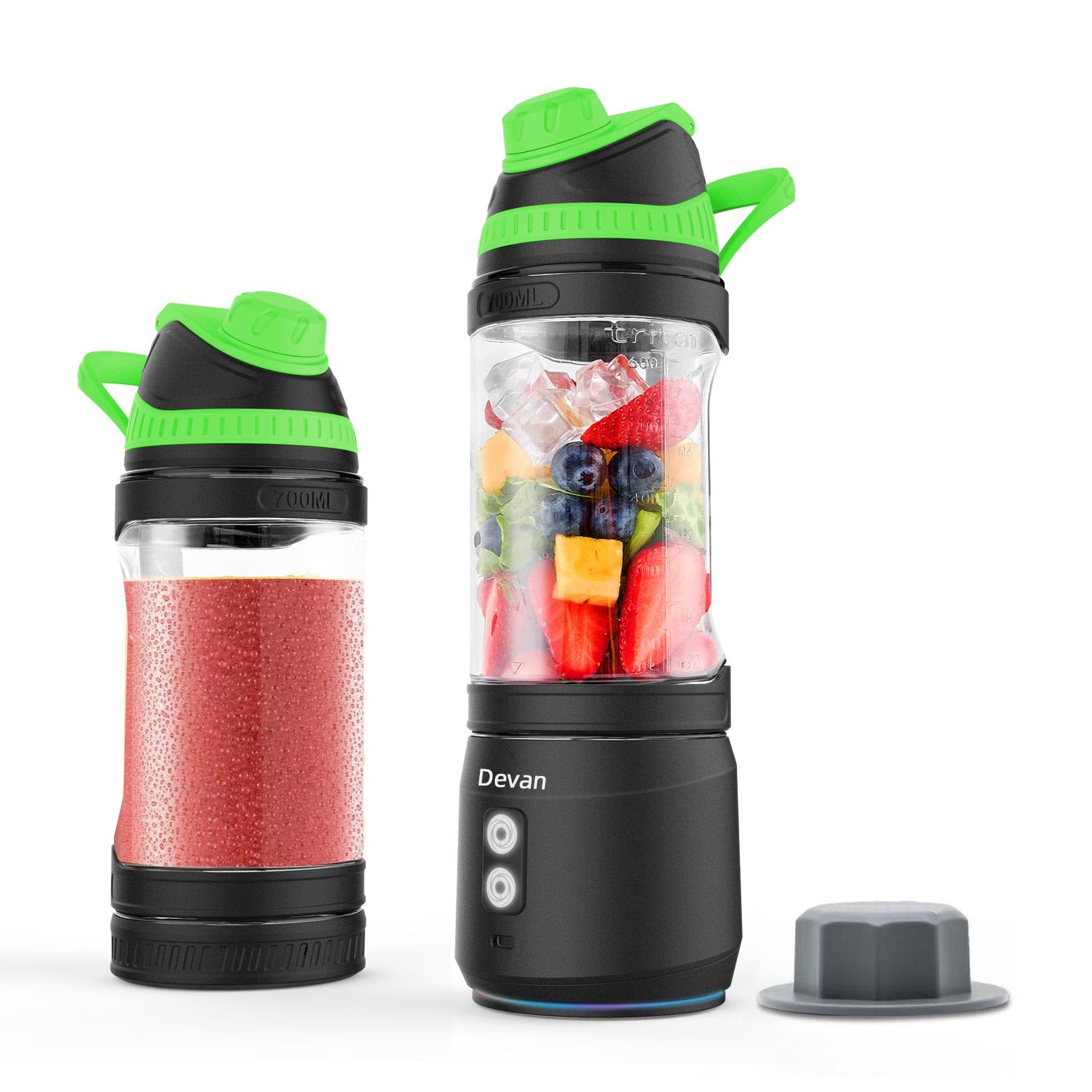 Portable Blender for Smoothies, Protein Shakes & Juices - 24oz USB-C Rechargeable, Anti-Jamming, BPA-Free Electric Blender Bottle with Travel Lid - Perfect for Kitchen, Gym, Office & Travel (Black Base Green Lid) | Make Healthy Drinks Anywhere