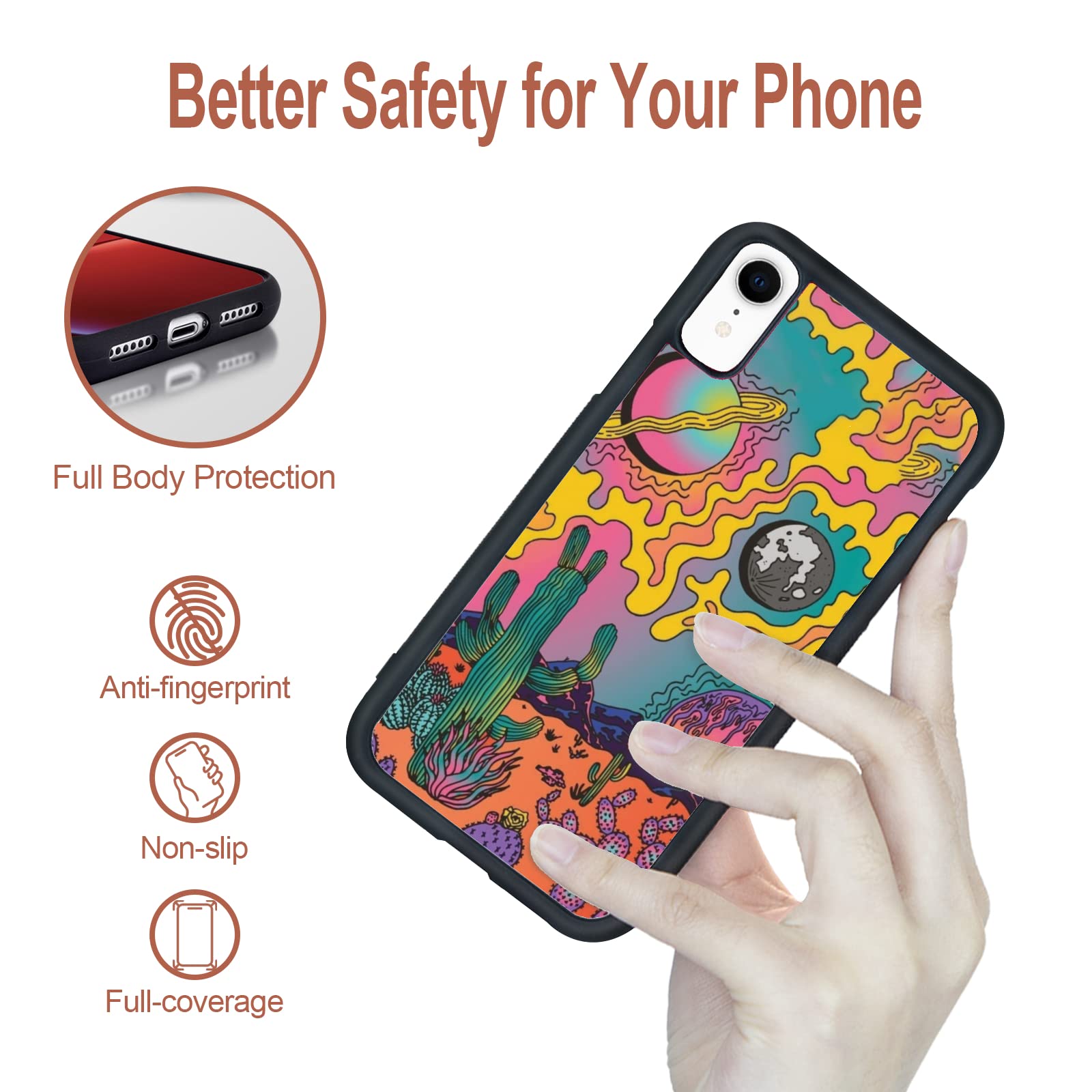 Trippy Western Phone Case for iPhone XR - Retro Hippie Cactus Design | Perfect for Music Festivals & Boho Style Lovers