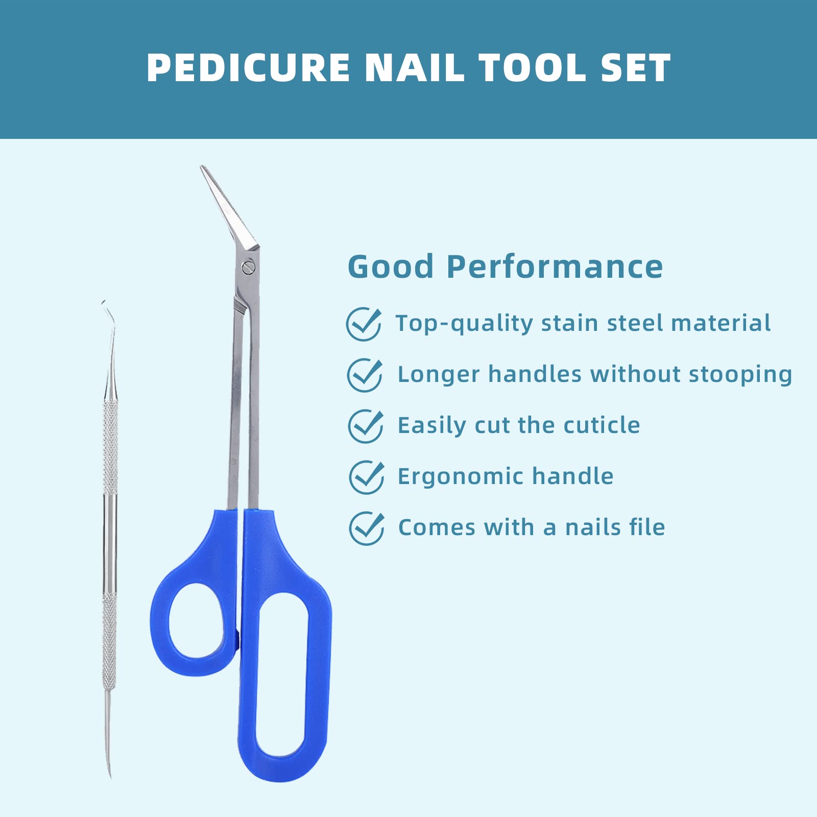 Stainless Steel Long Handle Toenail Scissors & Clippers Set with Nail File - Professional Pedicure Tool for Thick Toenails, Elderly & Diabetic Foot Care - Perfect for Home Use, Salon & Travel Grooming Kit