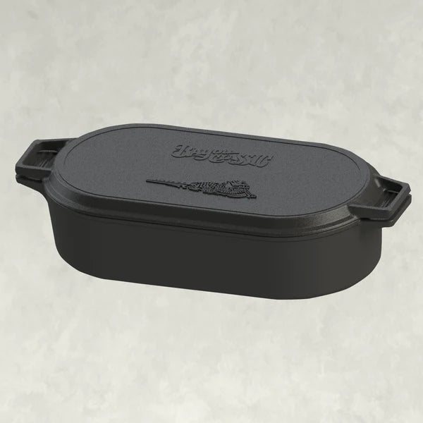 6 Qt. Cast Iron Oval Fryer with Griddle Lid - Perfect for Camping, Dutch Oven Cooking & Outdoor BBQ