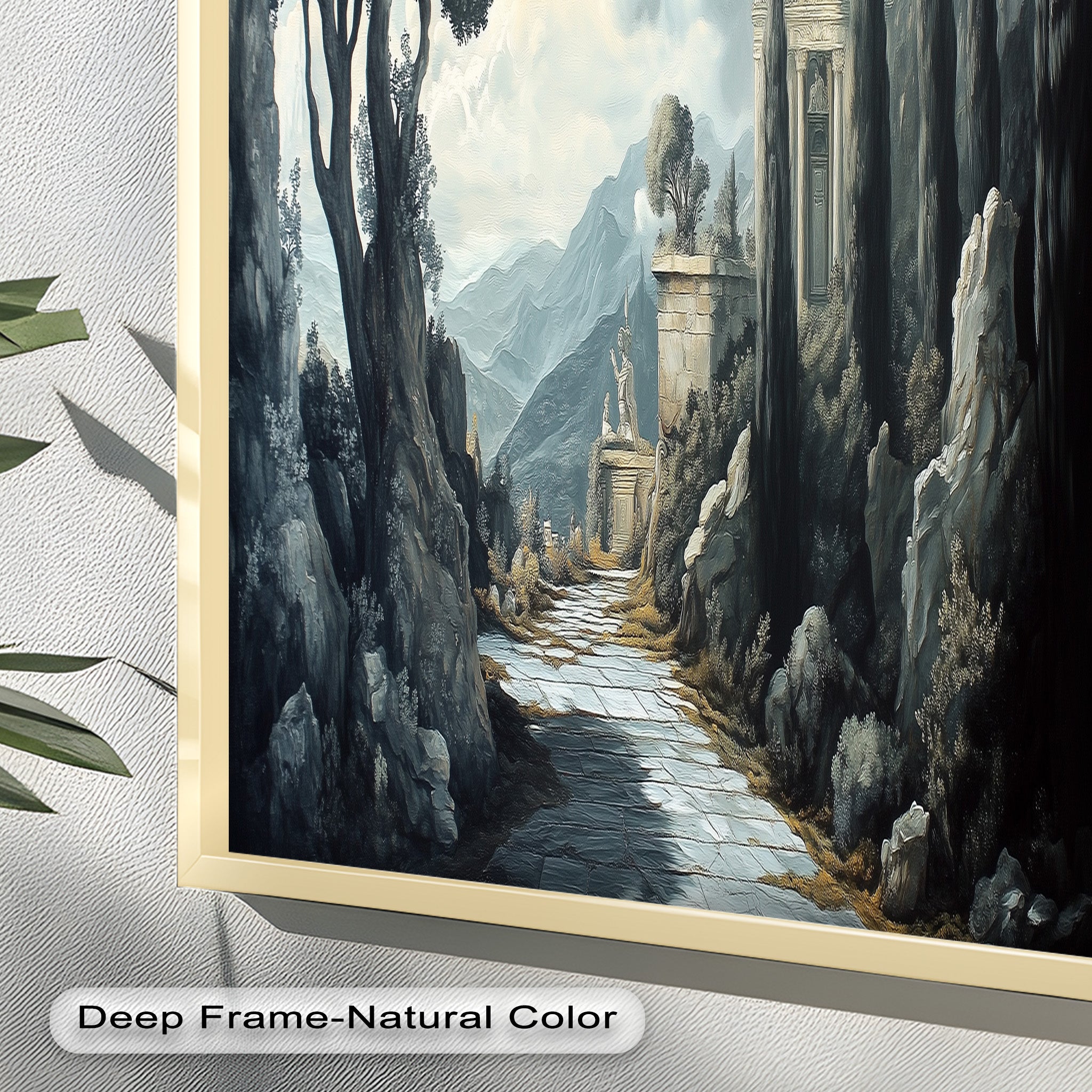 Ancient Pathway to the Temple - Hand Painted Classical Landscape Oil Canvas Art for Home Decor, Office & Living Room Wall