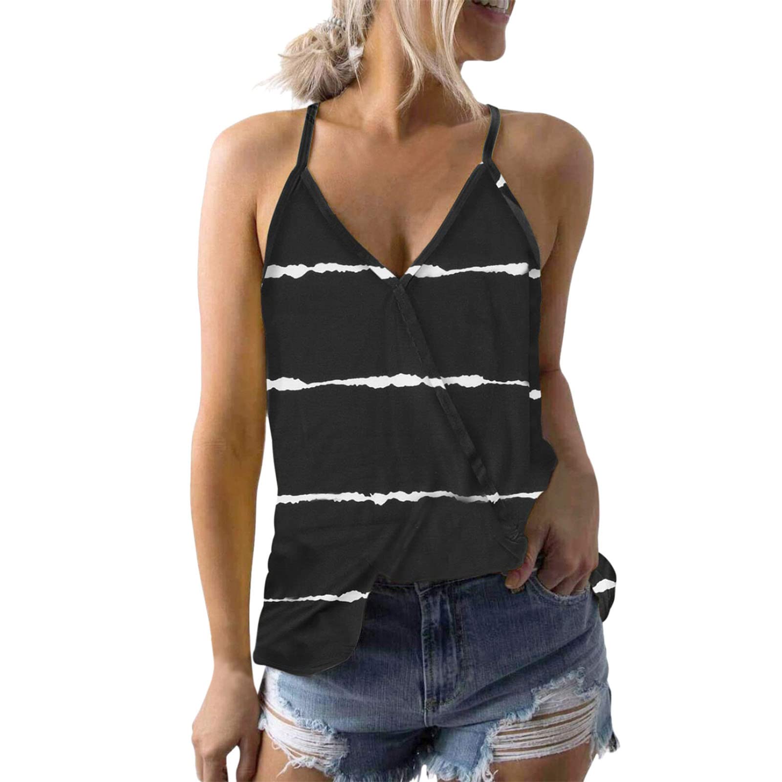 Trendy Women's V Neck Waffle Knit Tank Top - Summer Casual Sleeveless Loose Fit Tee Shirt for Beach, Gym & Everyday Wear