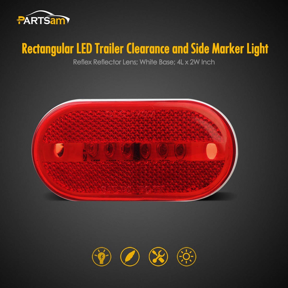 Partsam 7Pcs 4 Inch Red LED RV Clearance Marker Lights - 6 Diodes, Waterproof, Surface Mount, Rectangle Shape for Trailers, Trucks & Boats - Perfect for Night Visibility and Safety on the Road
