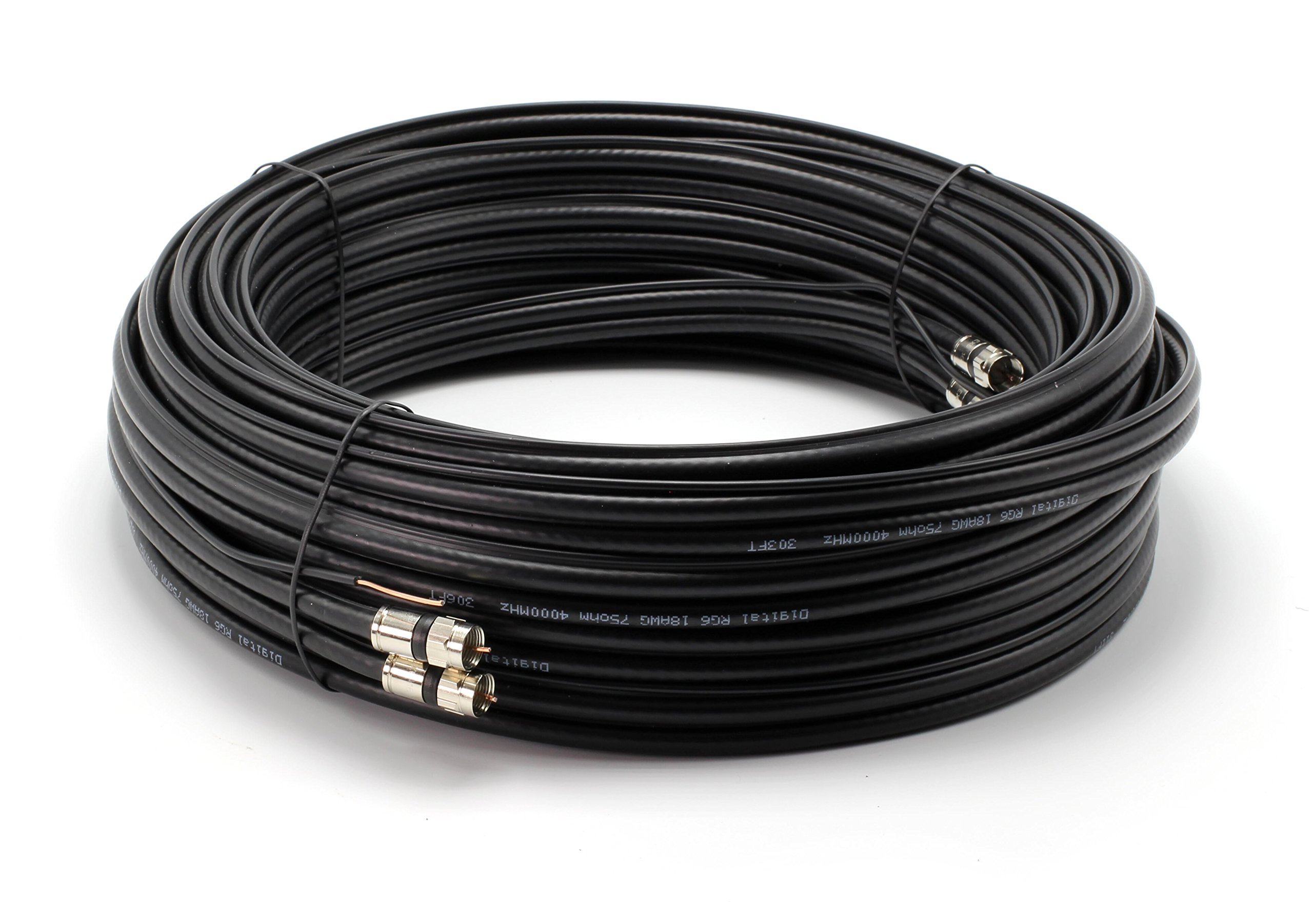 200 Feet Black Dual RG6 Twin Siamese Coaxial Cable with 18 AWG Copper Ground Wire - for Satellite, Cable TV & HD Antennas (60 Meter) - Perfect for Home Theater, Security Cameras & Digital Signal Transmission
