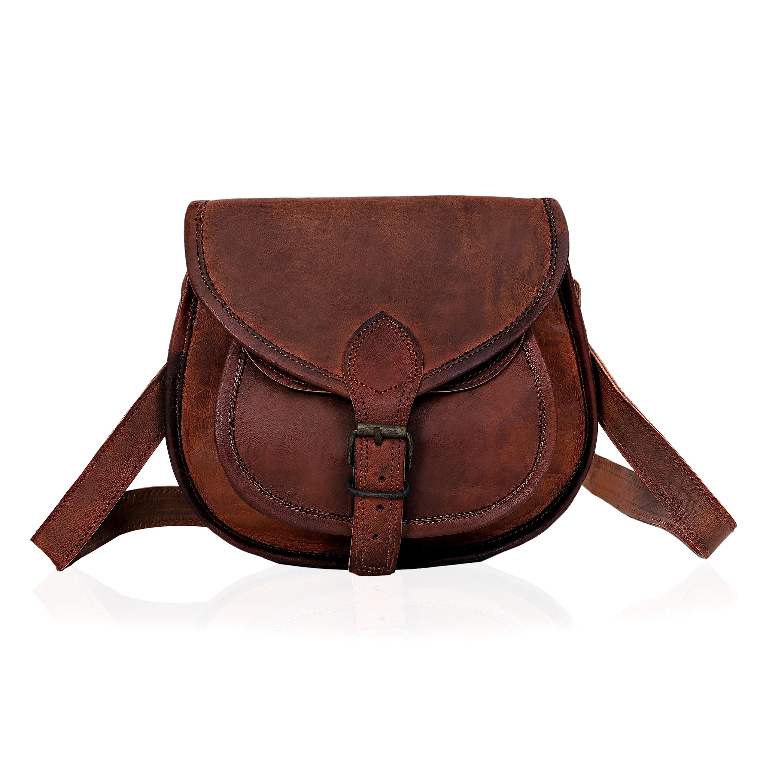Vintage Style Genuine Brown Leather Crossbody Shoulder Bag for Women - 9