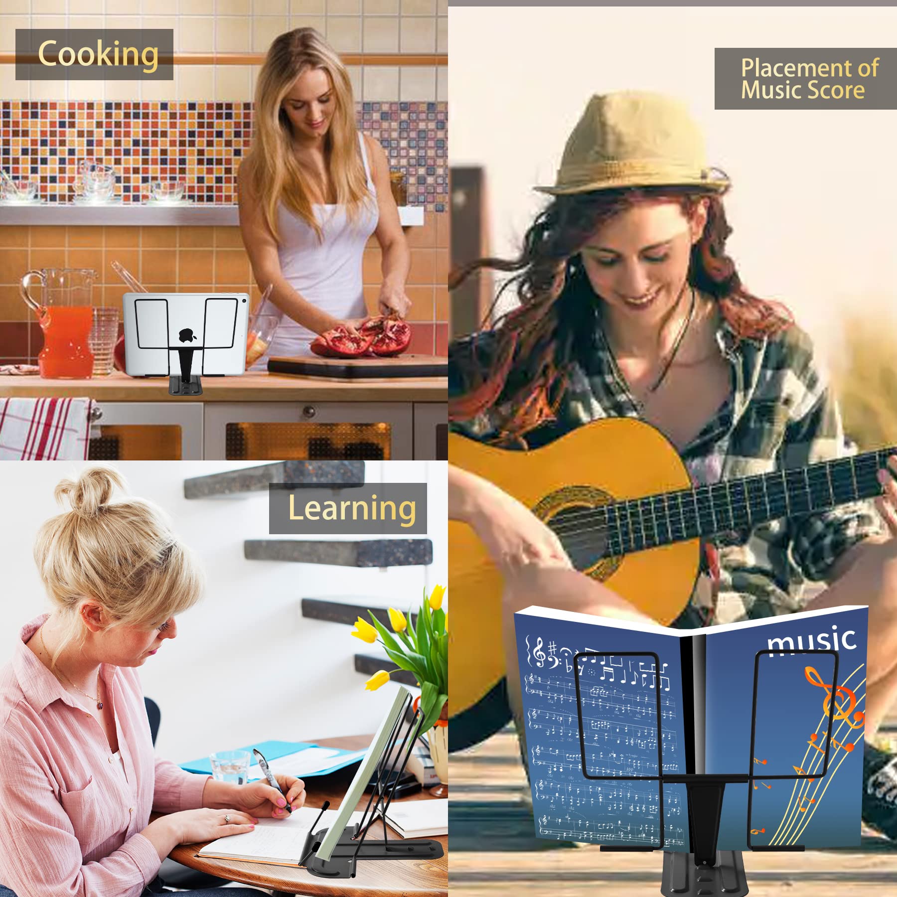 Adjustable Metal Book Holder Stand - Hands-Free Reading for Cookbooks, Textbooks & Office Use - Perfect for Kitchen, Study & Desk Organization
