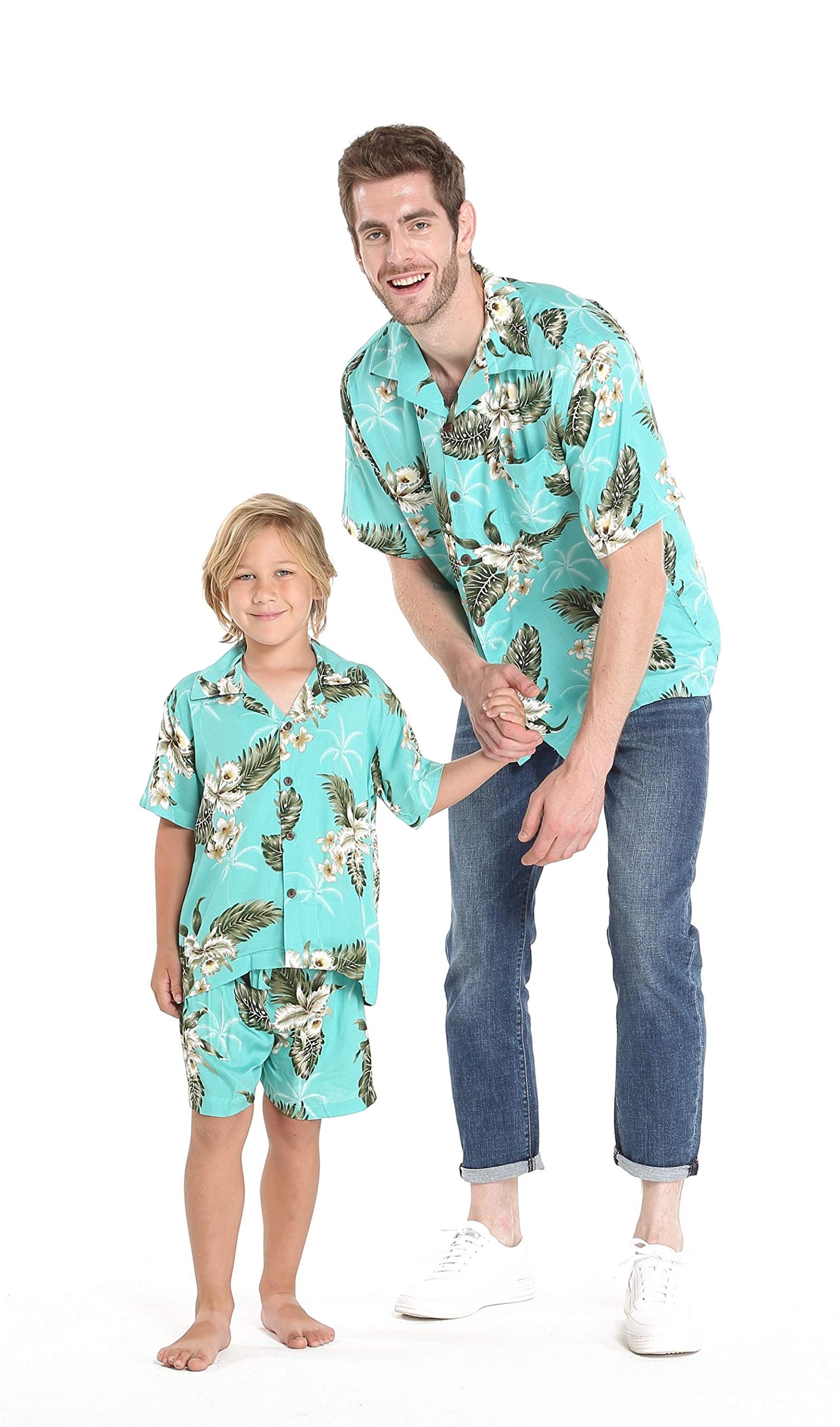Hawaiian Luau Shirt for Men and Boys - Tropical Palm Green Print Aloha Shirt | Perfect for Beach Parties, Summer Vacations, and Hawaiian Theme Events