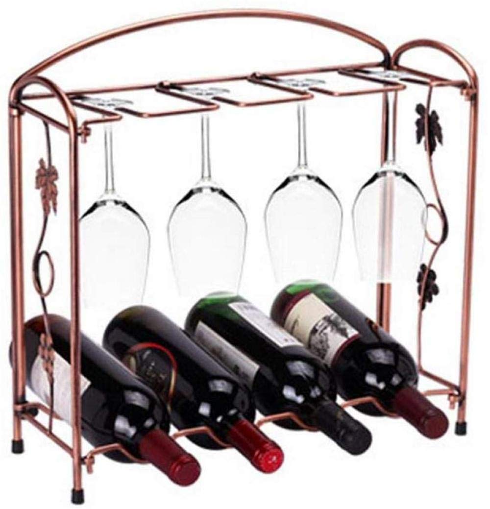 LXTIN Metal Wine Holder & Tabletop Wine Rack - Holds 4 Wine Bottles & 4 Glasses - Space Saving Bar Decor for Kitchen, Dining Room, or Home Bar