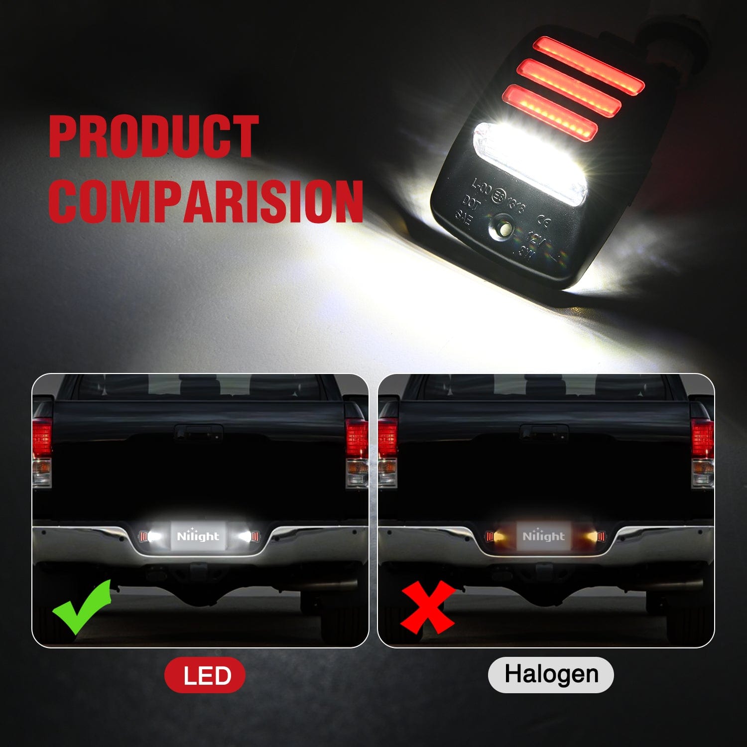 High-Quality LED License Plate Lights - Compatible with 2005-2015 Toyota Tacoma & 2000-2013 Tundra - Red Triple OLED Tube with 6000K White Light (2-Pack) - Perfect for Night Driving and Enhanced Vehicle Appearance