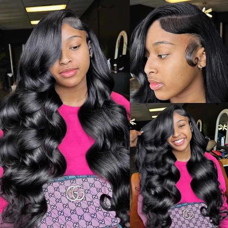 13x6 Lace Front Wigs Human Hair - 30 Inch HD Body Wave 250% Density Pre-Plucked Glueless Wig with Baby Hair #1 Jet Black for Women | Natural Look for Daily Wear, Parties & Special Occasions