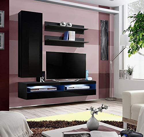Modern Wall-Mounted TV Stand with Storage Shelves & LED Lights - 35