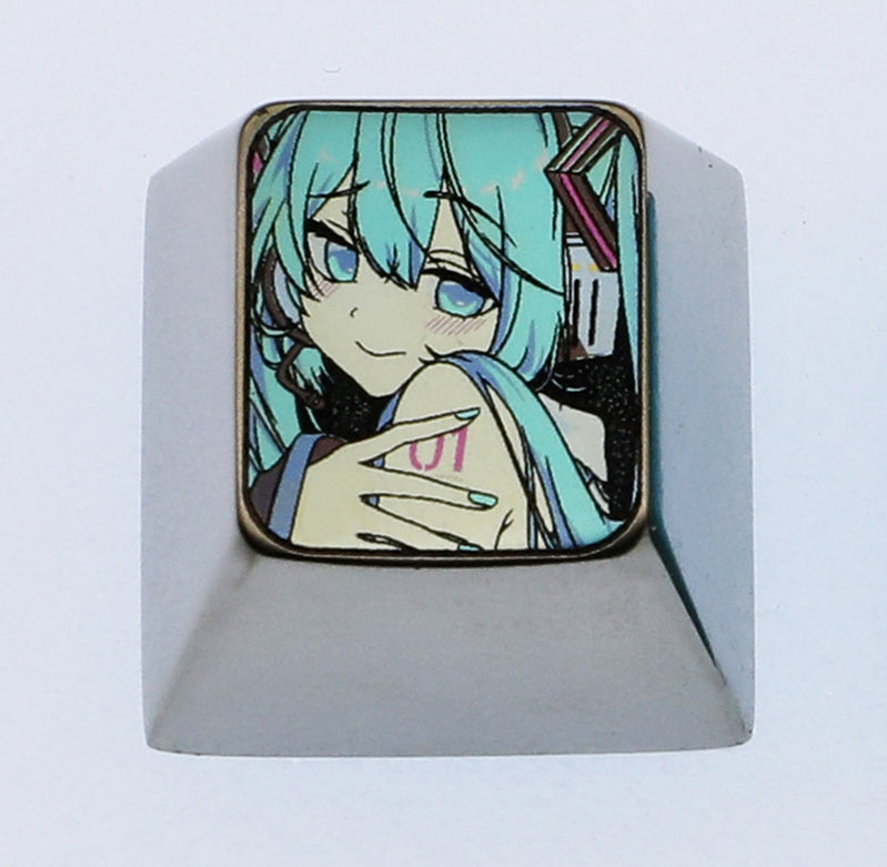 Hatsune Miku Anime Keycap - 1U Titanium Alloy Engraved Mechanical Keyboard Keycap - Custom Metal Keycap for Cherry MX Switches - Perfect for Gaming, Typing & Keyboard Customization