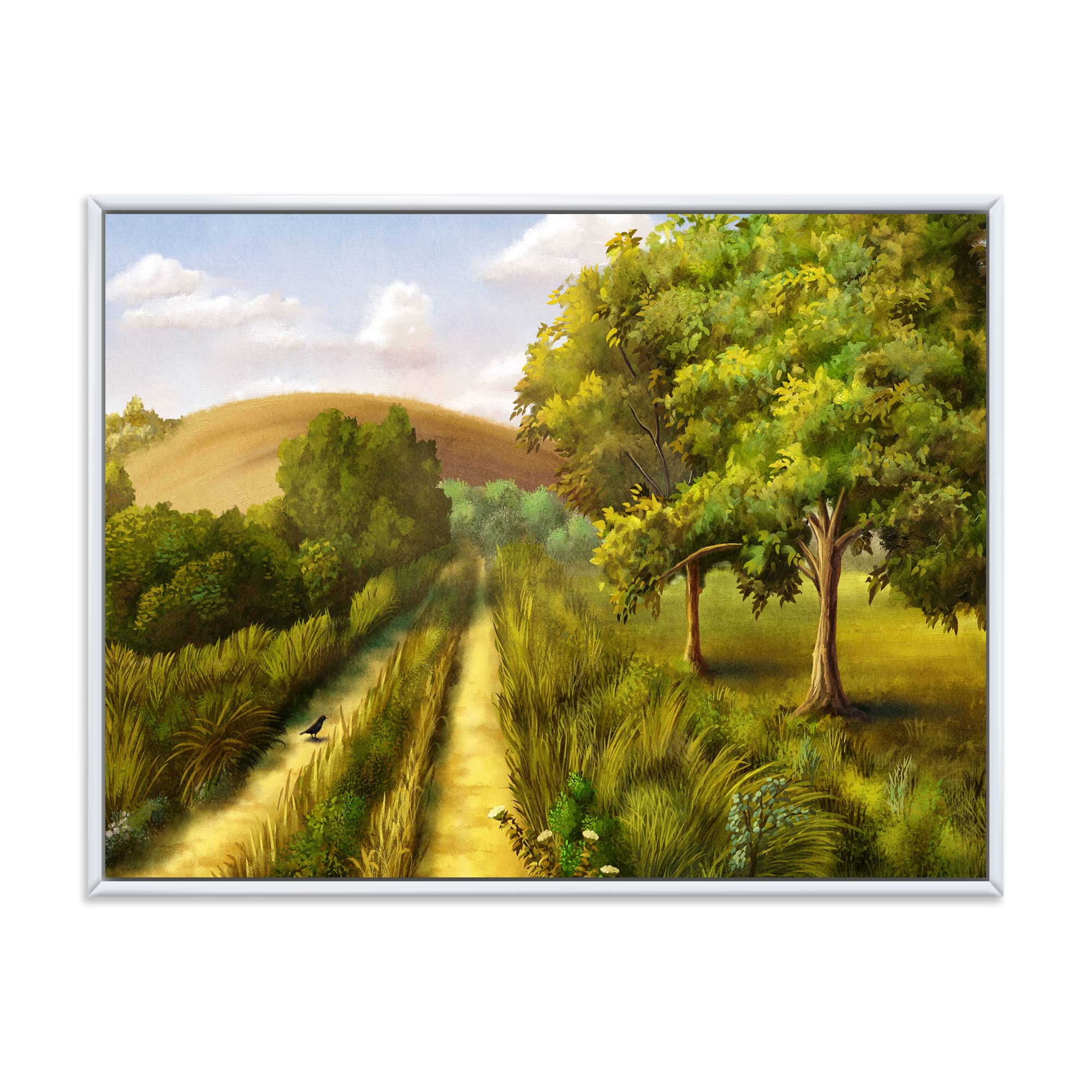 Vibrant Country Road Summer Landscape - Traditional Framed Canvas Wall Art Print for Living Room, Bedroom & Office Decor