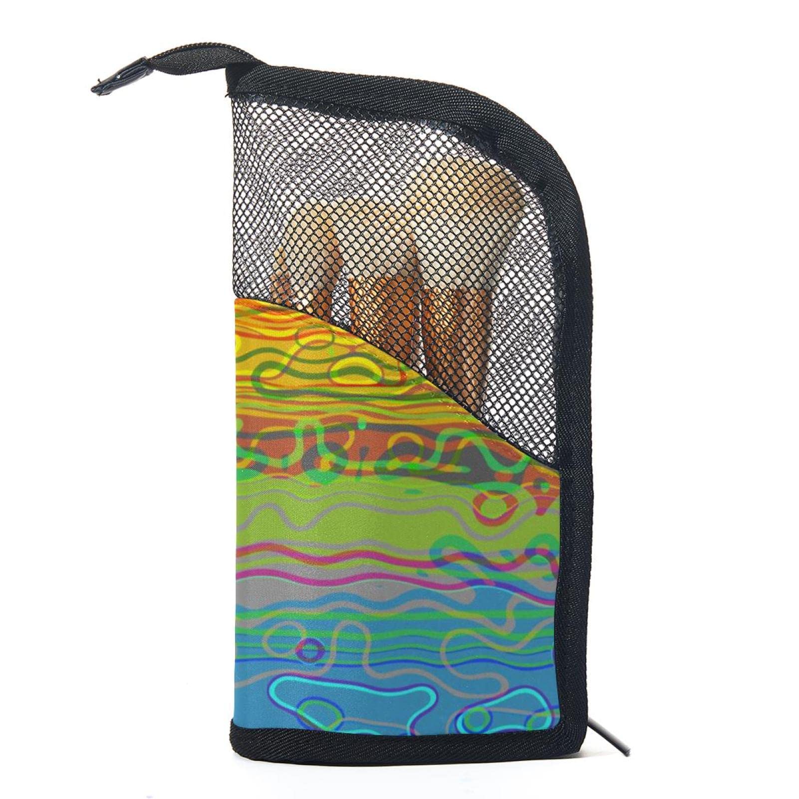 12-Piece Makeup Brush Organizer Bag with Colorful Stripes - Portable Travel Cosmetic Brush Holder Case for Professional Artists & Beginners (Perfect for Travel, Home Vanity & Salon Use)