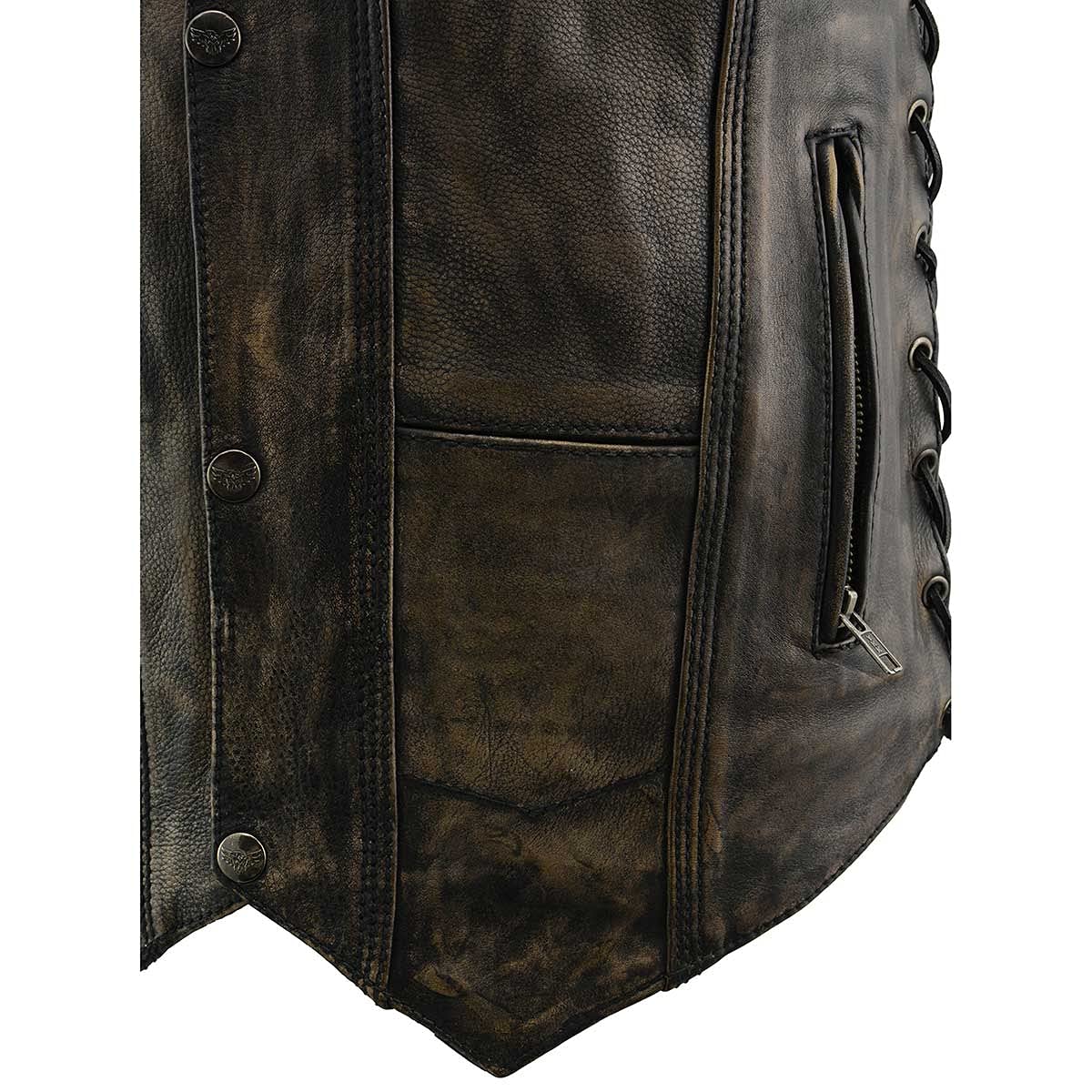 Milwaukee Leather MLM3540 Men's Roulette Distressed Brown Motorcycle Vest with 10 Pockets - Perfect for Biker Rides, Motorcycle Clubs & Casual Outdoor Wear