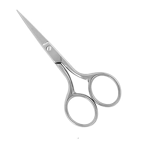 Stainless Steel Eyebrow Scissors 4.5 Inch - Precision Grooming Scissors for Eyebrows, Nose Hair, Beard, Eyelashes & Cuticles | Fine Straight Tip Hair Trimming Scissors | Perfect for Home Grooming, Salon Use & Travel Essentials