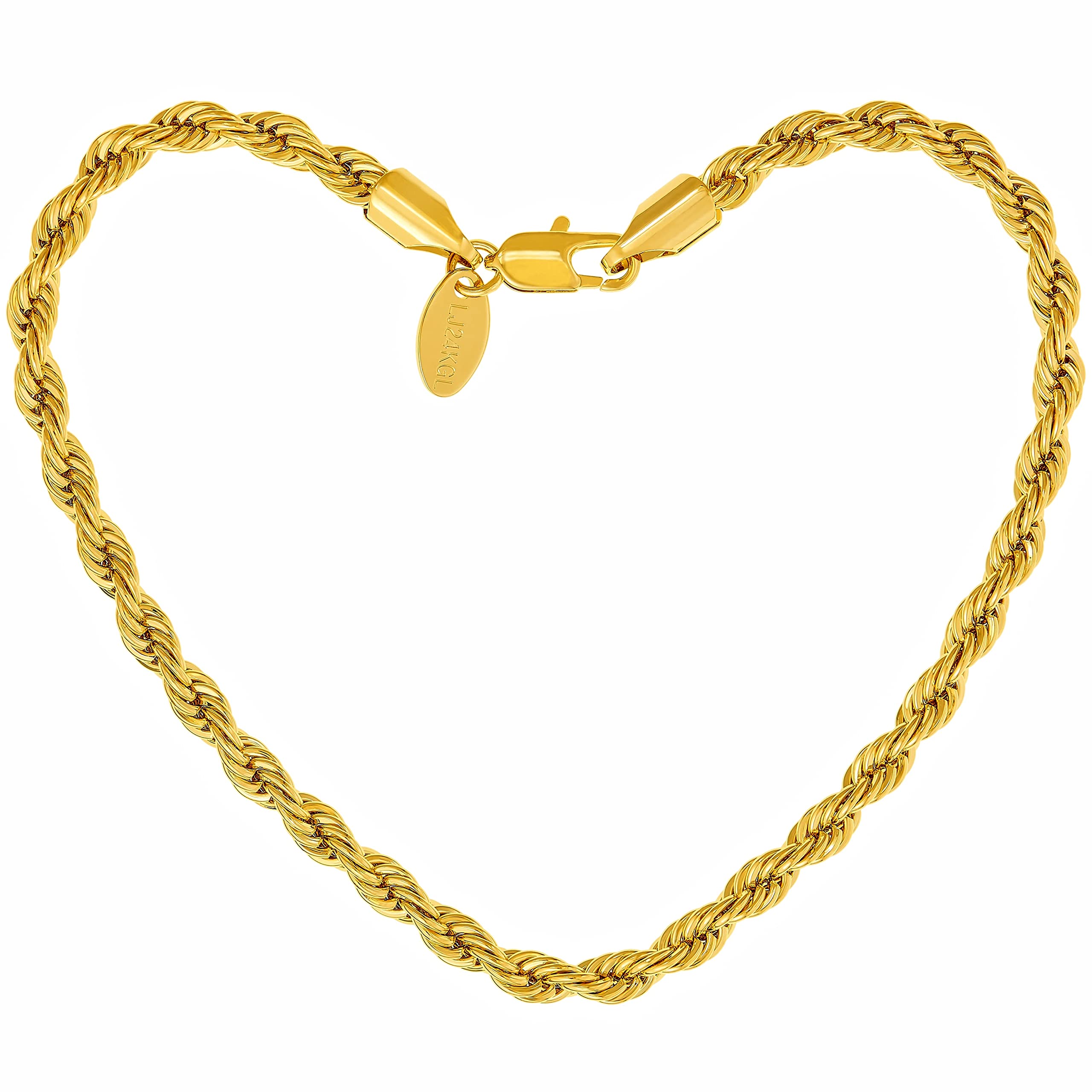 LIFETIME JEWELRY 24k Gold Plated Women's Anklet Bracelet - 5mm Rope Chain Ankle Jewelry for Everyday Wear, Beach, Party & Special Occasions