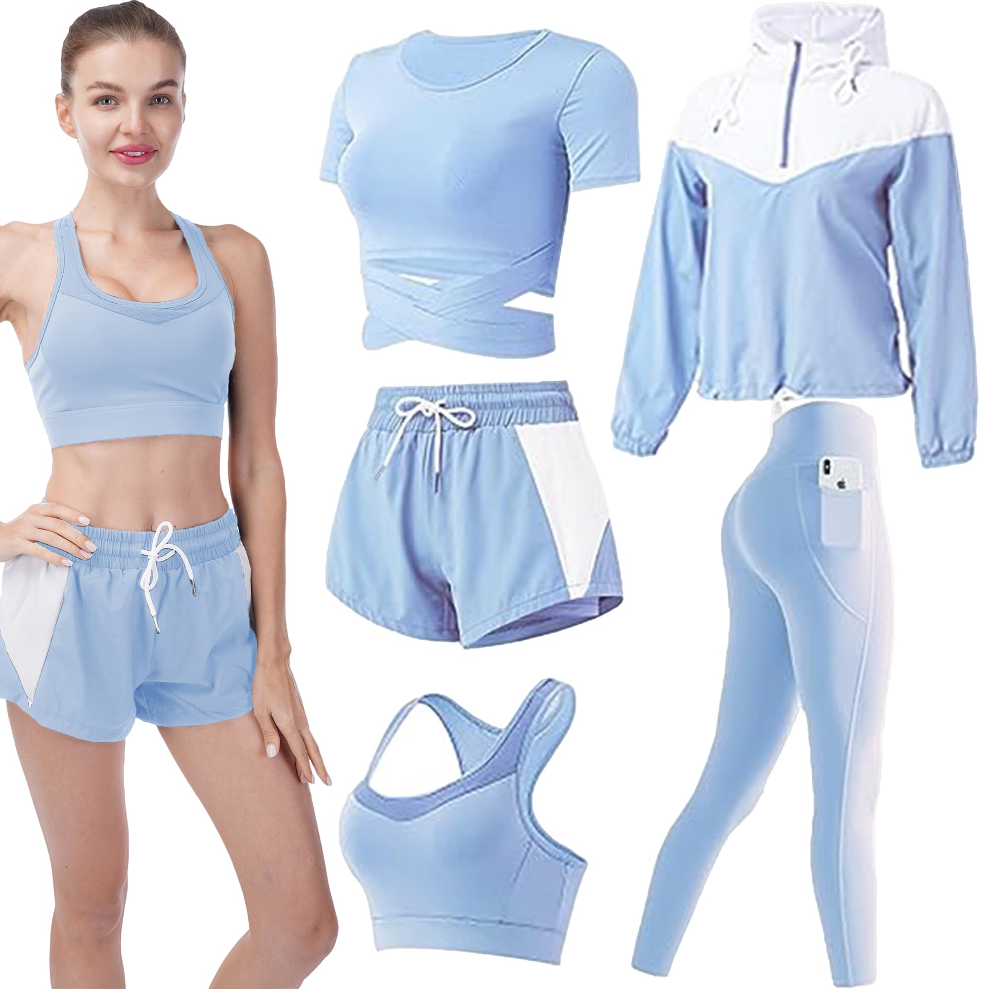 Premium 5-Piece Women's Workout Sets - Yoga Outfits & Activewear Tracksuit for Gym, Running & Fitness | Comfortable & Stylish Exercise Clothes for Women