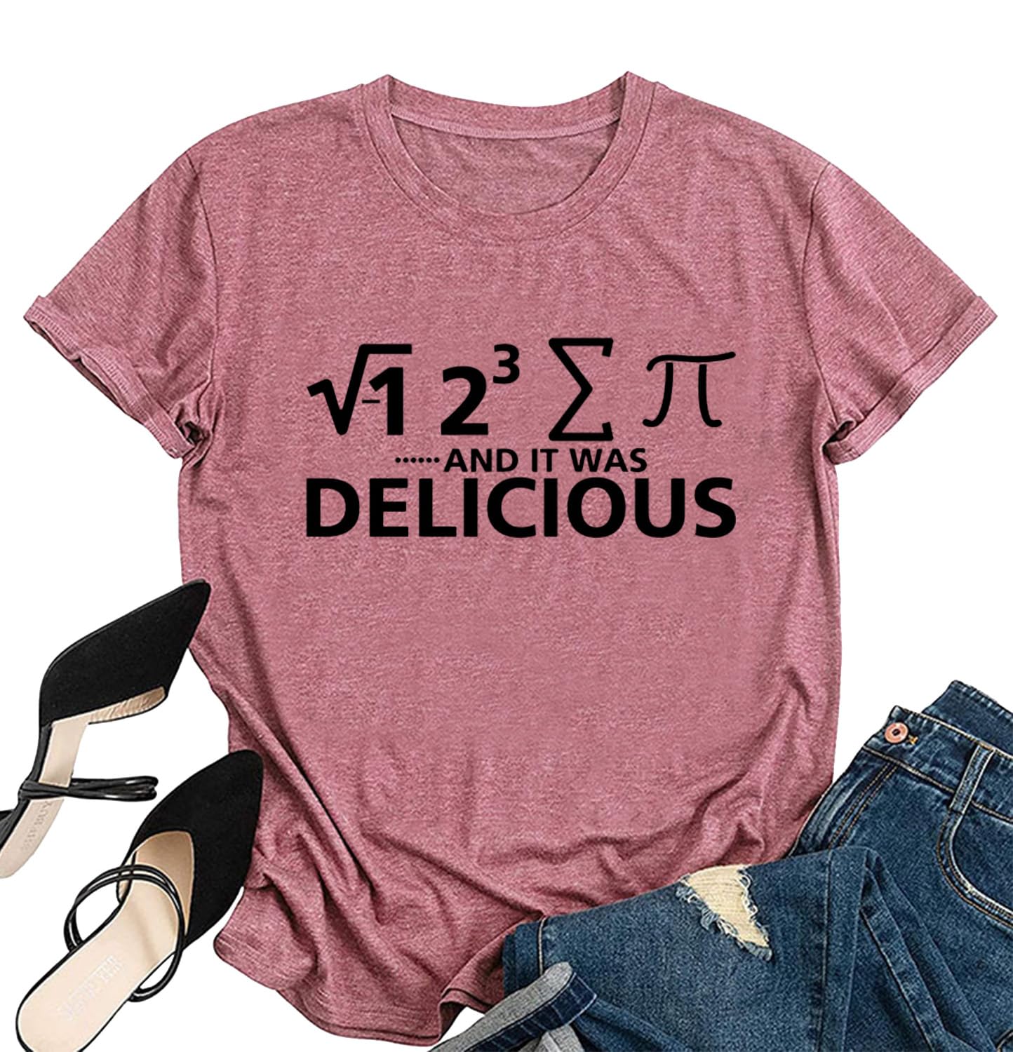 Funny Math Teacher T-Shirt for Women - Casual Short Sleeve Tee with 'I Ate Some Pie and It Was Delicious' Design - Perfect Gift for Math Lovers & Educators | Great for Classroom, School Events & Casual Wear