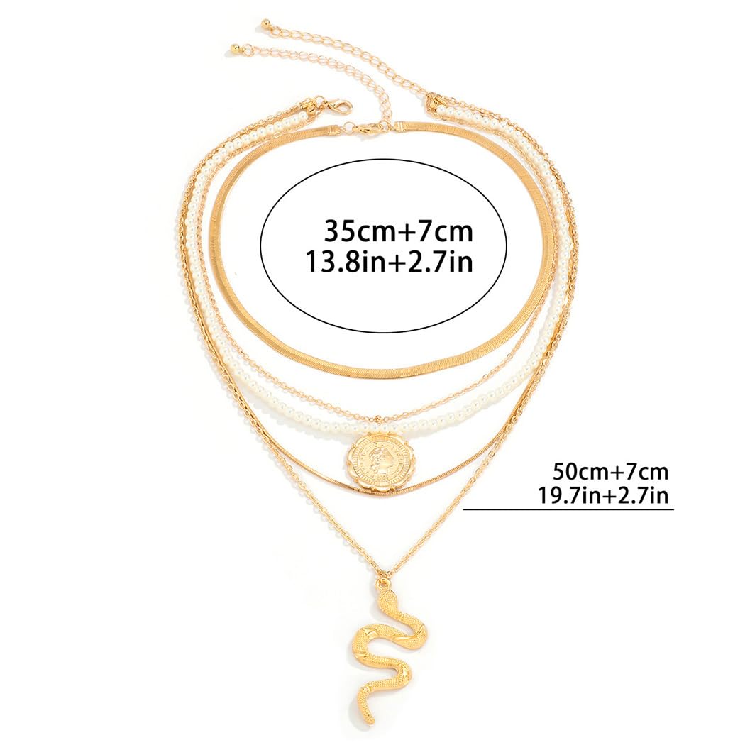 Boho Layered Snake Necklace - Gold Snake Chain Choker with Pearl Accents, Trendy Women's Jewelry for Casual Wear, Parties & Date Nights