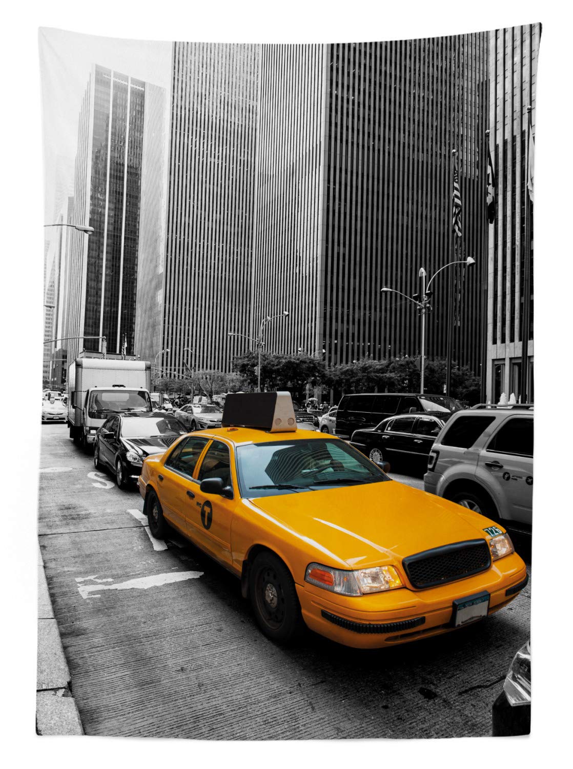 Ambesonne New York City Yellow Cab Tablecloth - 58x84 Inch Washable Outdoor Picnic Table Cover with NYC Traffic Photography Design, Marigold Grey Black - Perfect for Picnics, BBQs, and Urban-Themed Parties