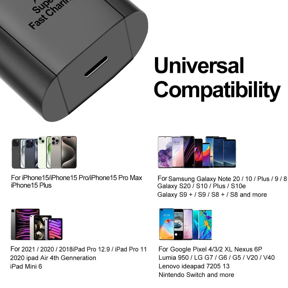25W Super Fast USB C Charger for Samsung Galaxy S24/S23/S22/S21 Ultra/S20/S20+/Note 20/10/9/8/A73/A53/A52/S10/S9 - Includes 2M Cable - Perfect for Home, Office & Travel Charging