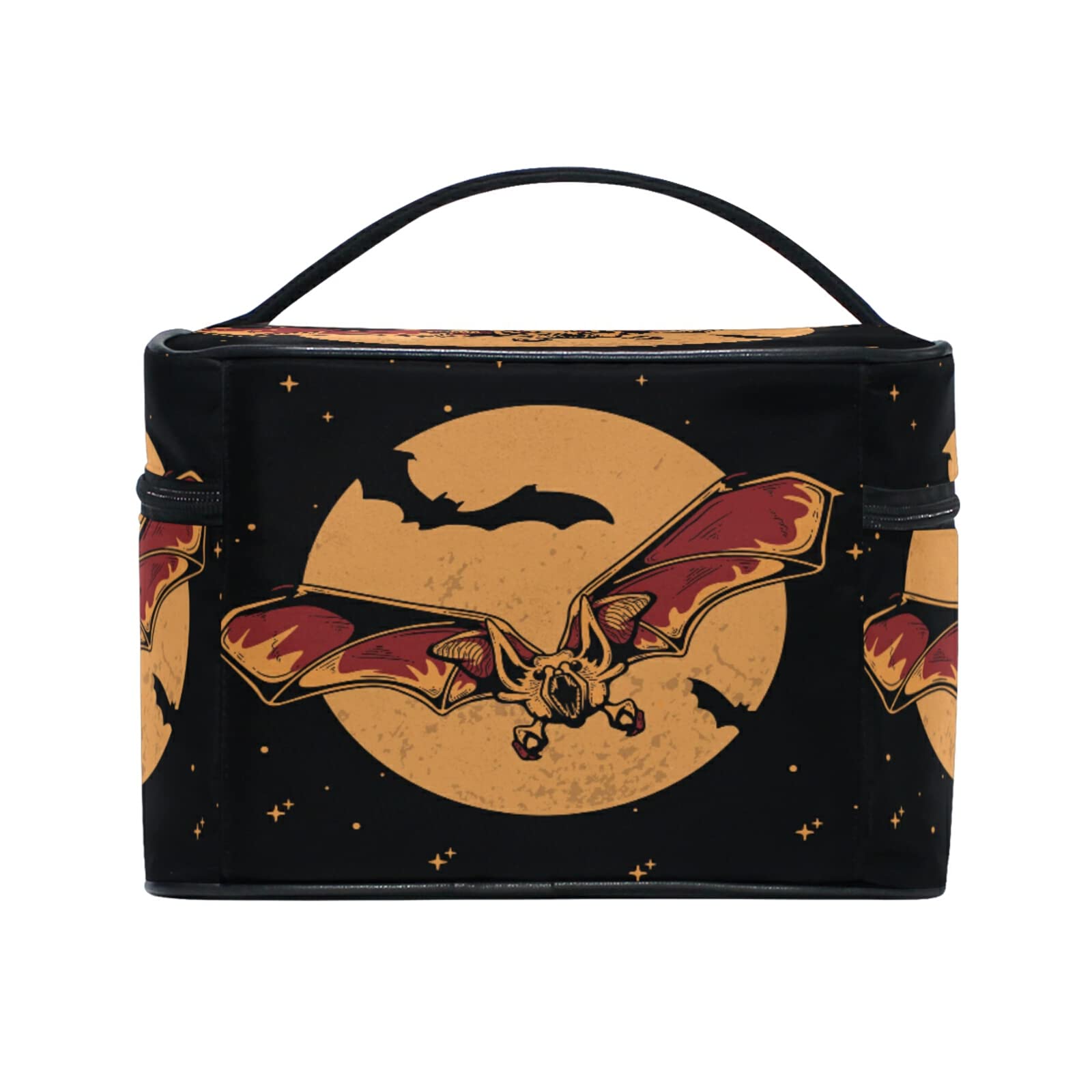 Halloween Moon Bat Makeup Bag for Women - Cute Cosmetic & Toiletry Travel Organizer - Perfect for Halloween Parties, Travel, and Daily Beauty Storage