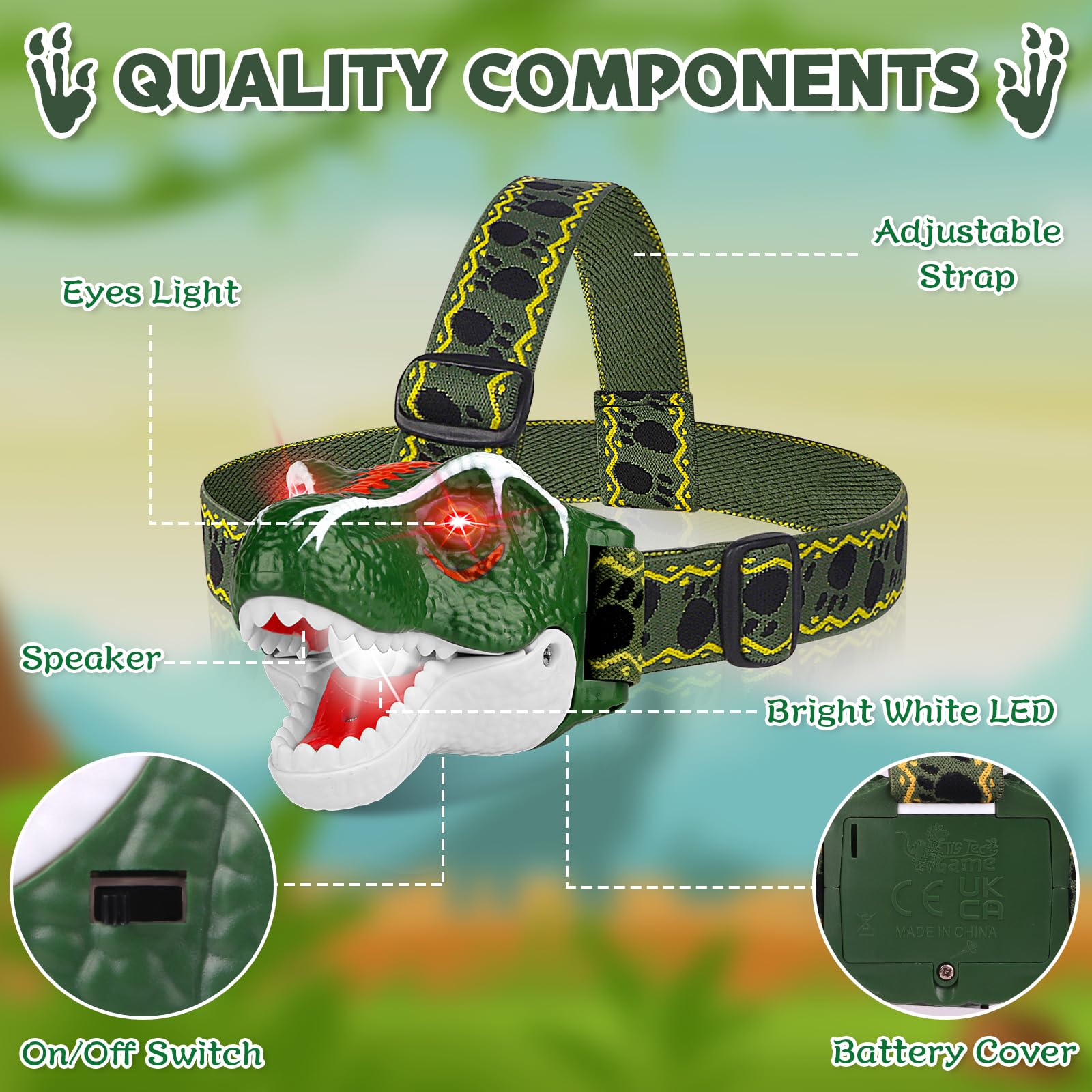 Dinosaur LED Headlamp for Kids - T-Rex Toy Flashlight with Adjustable Strap | Fun Dinosaur Toys for Boys & Girls | Perfect for Camping, Outdoor Adventures, Birthday Gifts & Halloween Stocking Stuffers