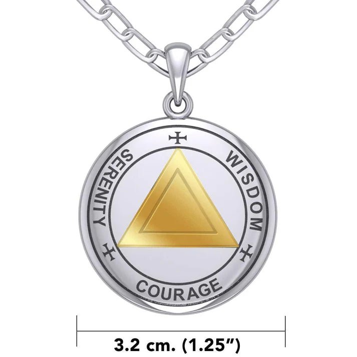 14K Gold Accent Sigil Seal of AA Recovery Silver Necklace with Chain - Spiritual Healing Jewelry for Meditation & Recovery Support