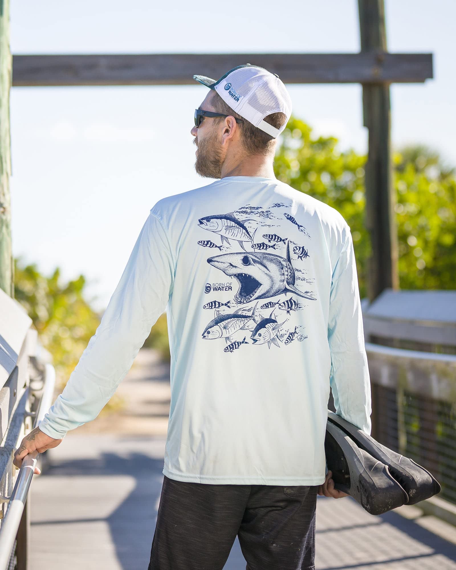 Mako Shark UV UPF+ 50 Long Sleeve Protection T-Shirt for Outdoor Activities and Sun Safety