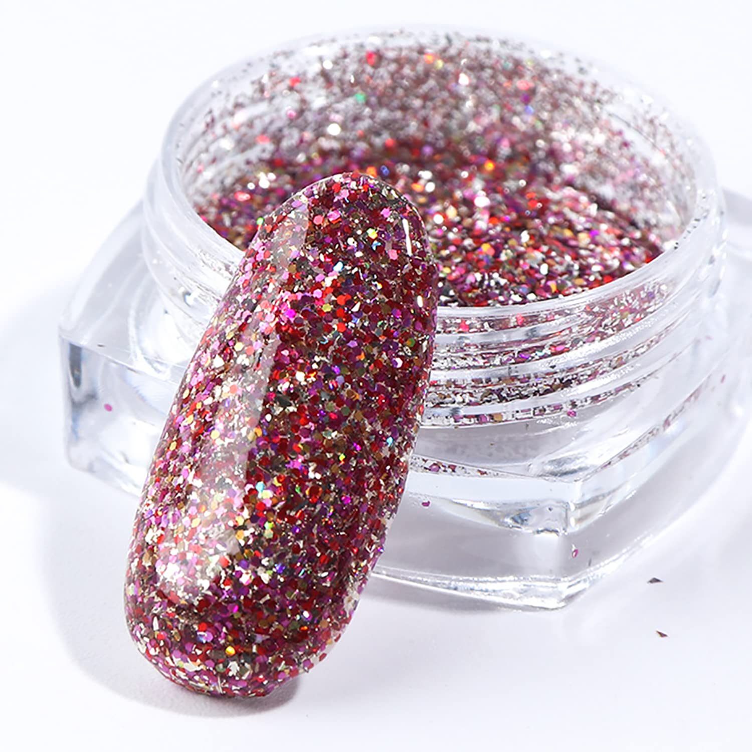 GOGOONLY 8-Piece Holographic Nail Glitter Set - Metallic Shining Flakes & Sequins for Nail Art Decoration (Magenta) | Professional Salon & DIY Manicure at Home