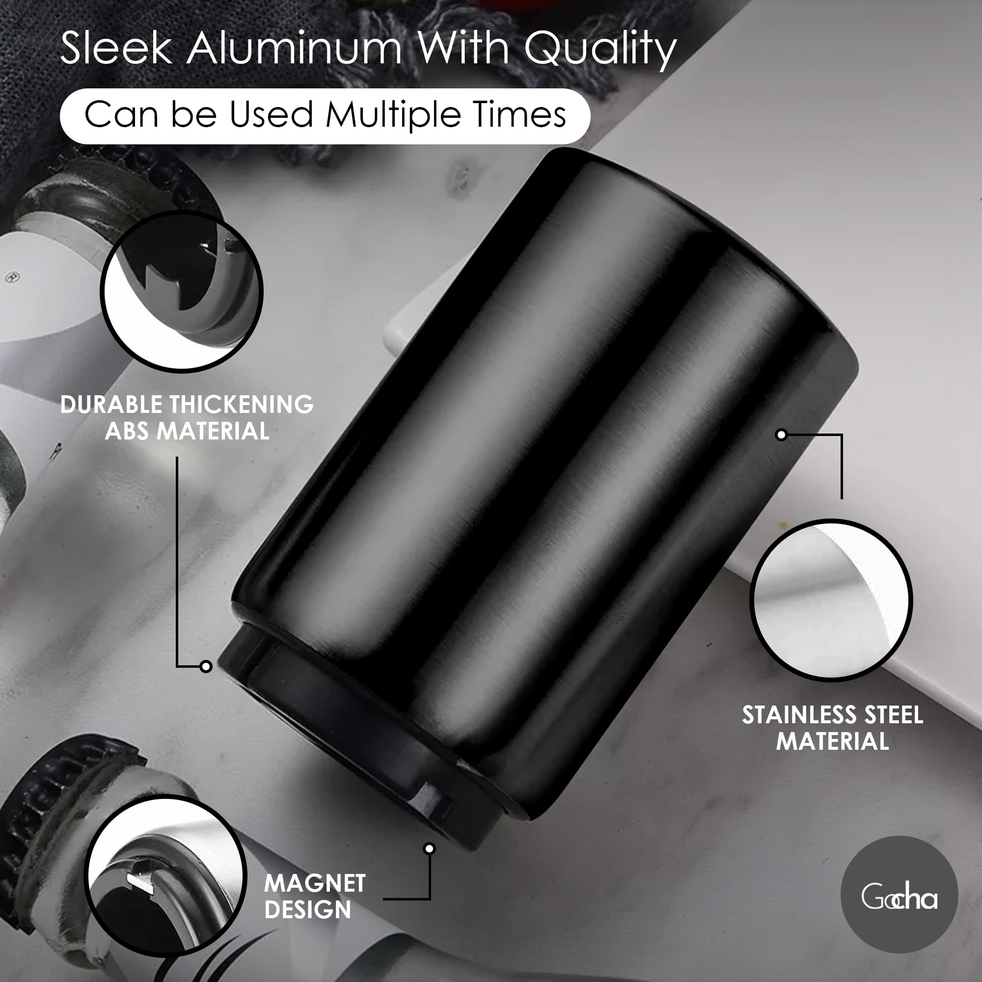 Magnetic Bottle Opener - Automatic Push & Pull Beer Cap Opener with Stainless Steel Catcher - Pack of 1 (Black) - Perfect for Home Bars, Kitchens, Camping & Outdoor Parties