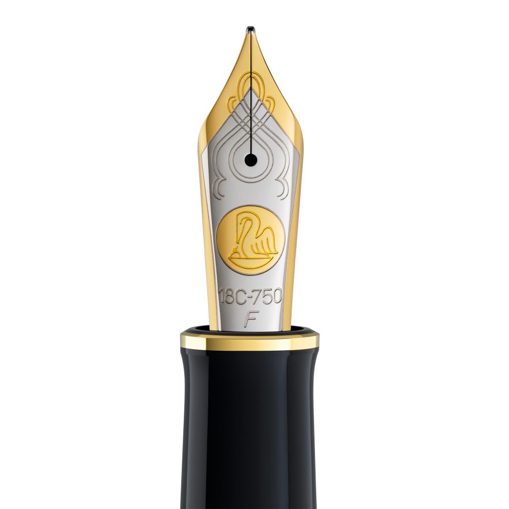Pelikan M1000 Fountain Pen - Fine Point (F) Black Souvelane - Premium Writing Instrument for Professionals & Collectors - Perfect for Signatures, Calligraphy & Everyday Use