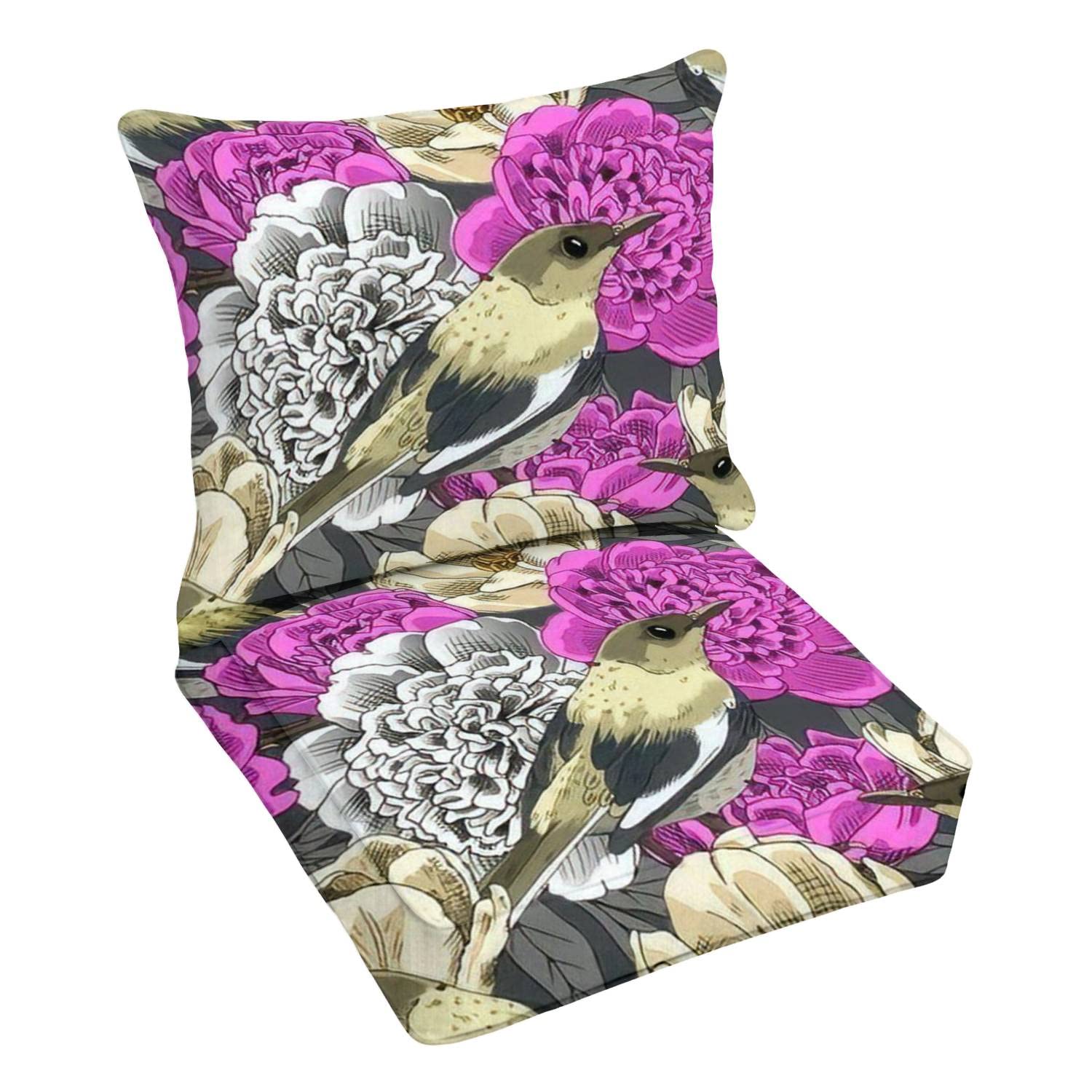 Premium Outdoor Deep Seating Cushion Set - Seamless Bird, Peony & Tulip Design - 6-Piece Conversation Back Seat Cushions - Waterproof Patio Furniture Replacement for Lounge Chairs - Perfect for Garden, Poolside & Outdoor Living Spaces