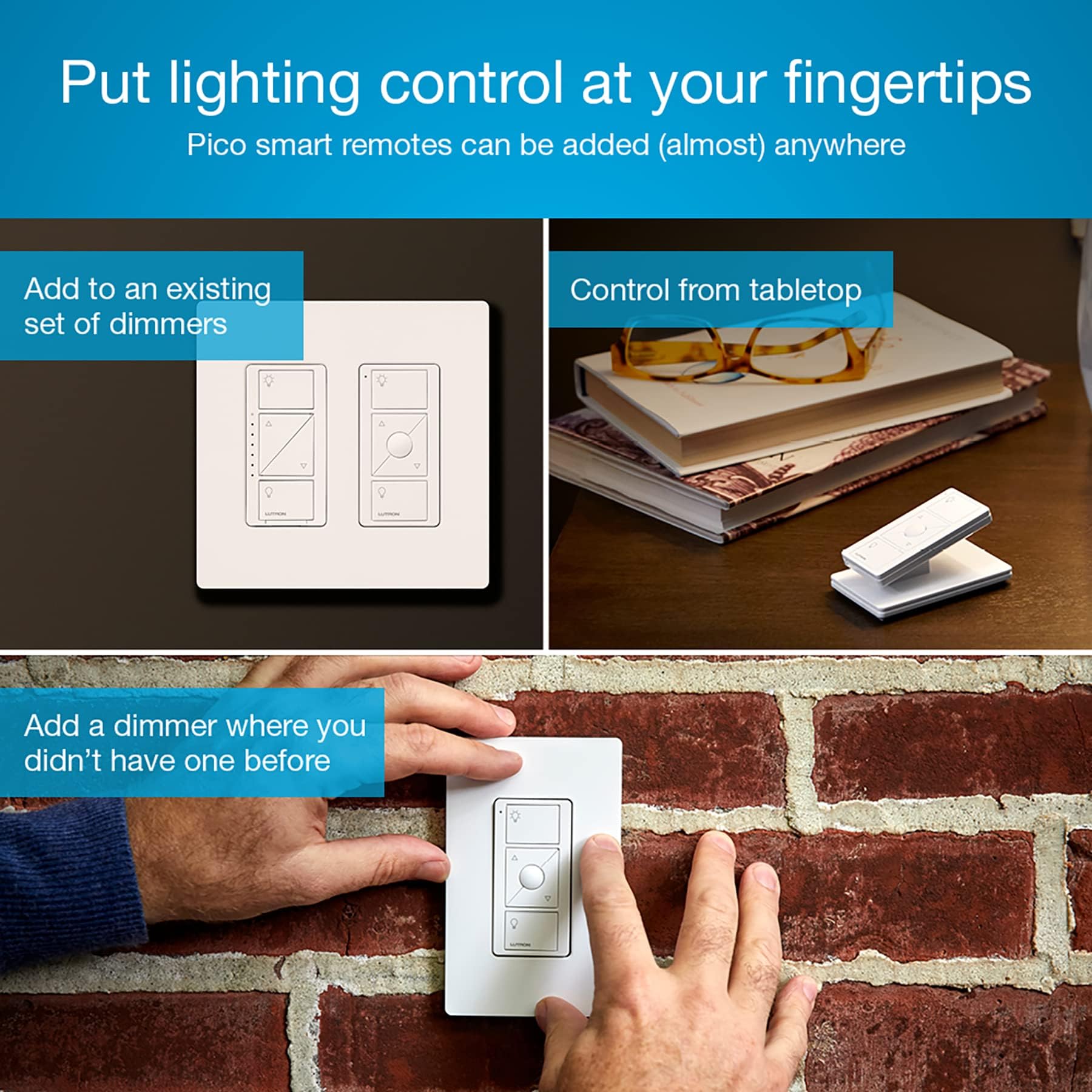 Lutron Caseta Deluxe Smart Dimmer Switch Kit with Wireless Remote - White | Works with Alexa, Apple HomeKit | 3-Way Switch Compatible | P-BDG-PKG2W-A & P-PKG1WS-WH | Perfect for Smart Home Lighting Control in Living Room, Bedroom, or Office