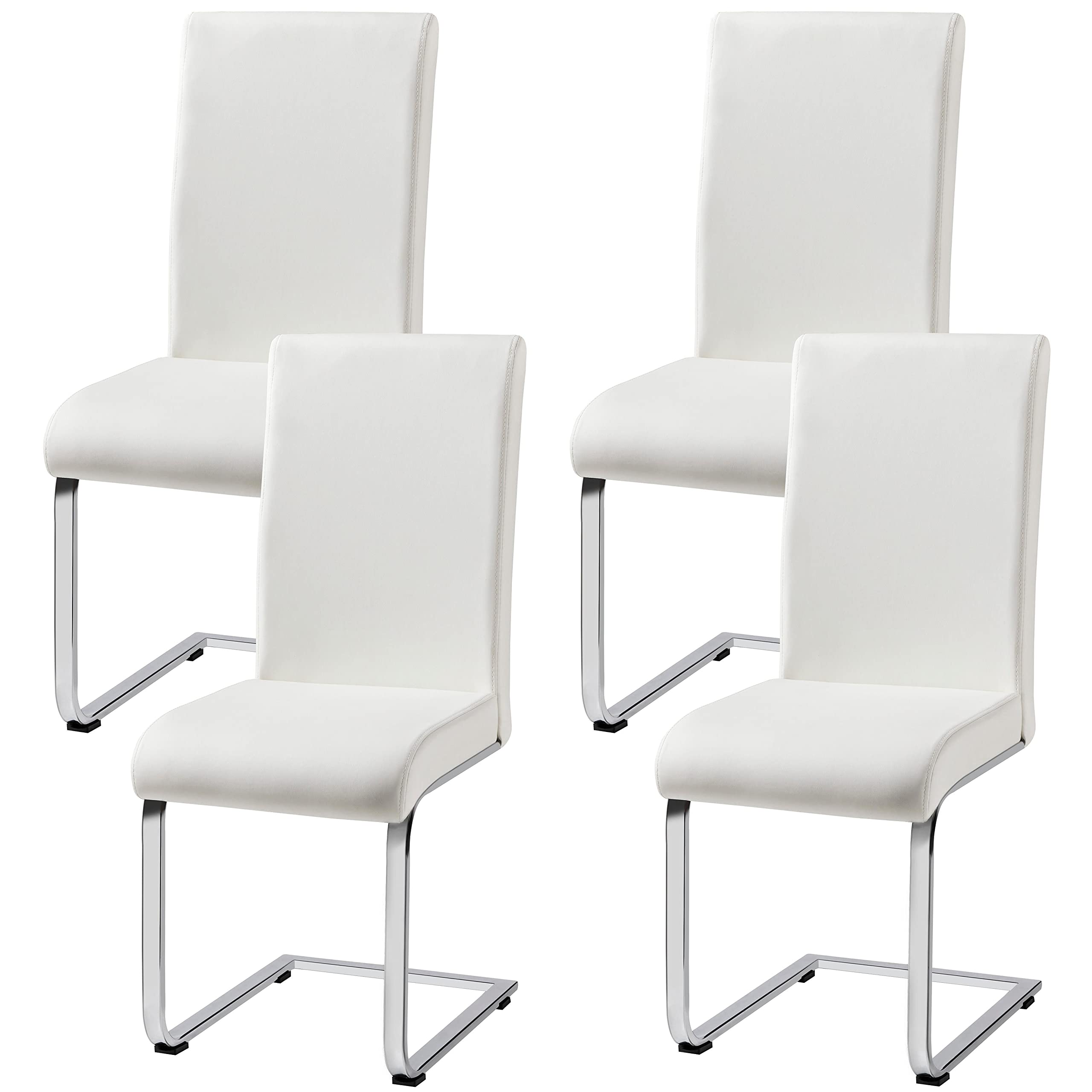 Yaheetech 4-Piece White Modern Dining Chairs Set - Faux Leather Upholstered Kitchen Chairs with Chrome Legs & High Back - Perfect for Dining Room, Kitchen, Cafe, and Restaurant Use