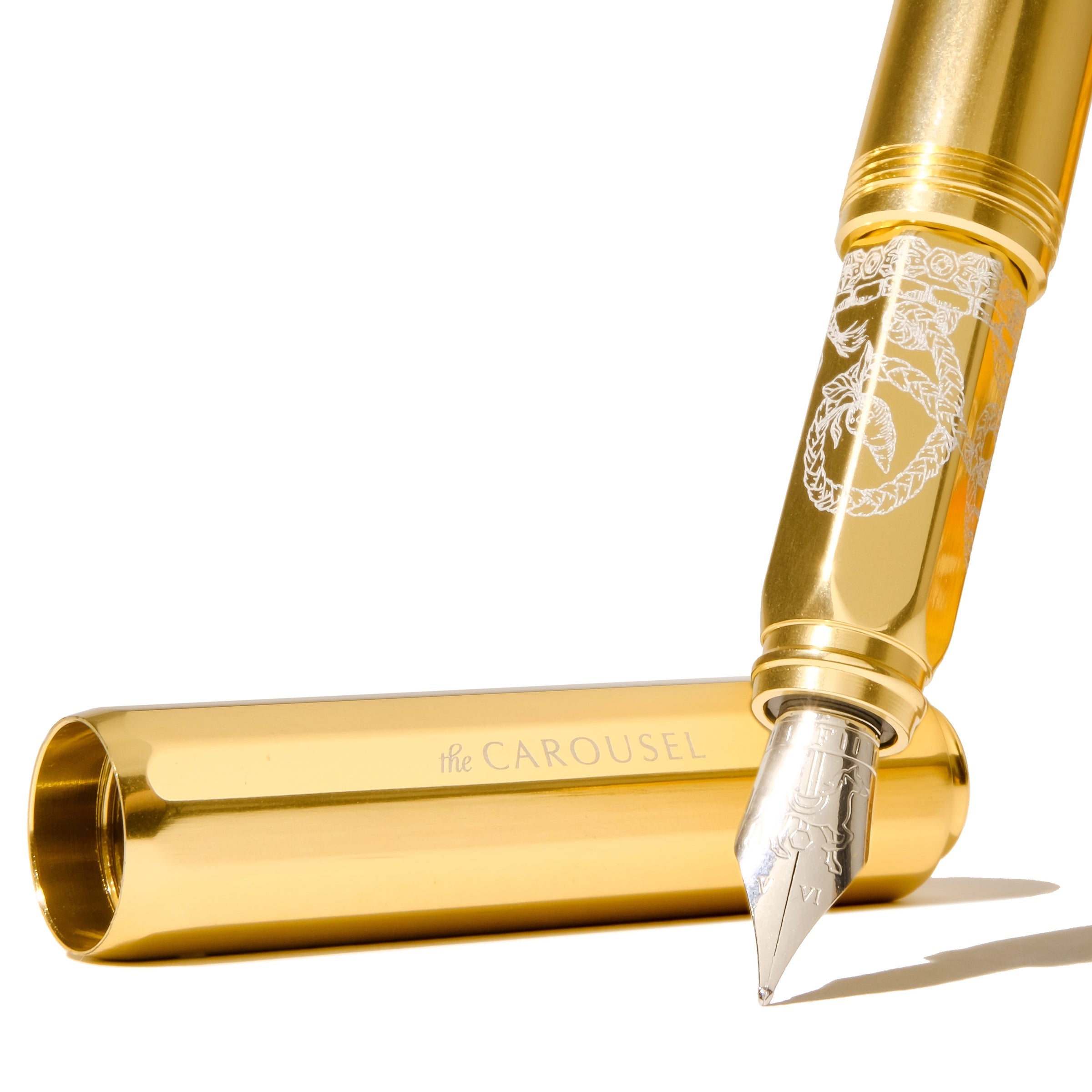 Premium Aluminum Carousel Fountain Pen with Plaited Gold Trim - Elegant Writing Instrument for Professionals, Gifts & Calligraphy