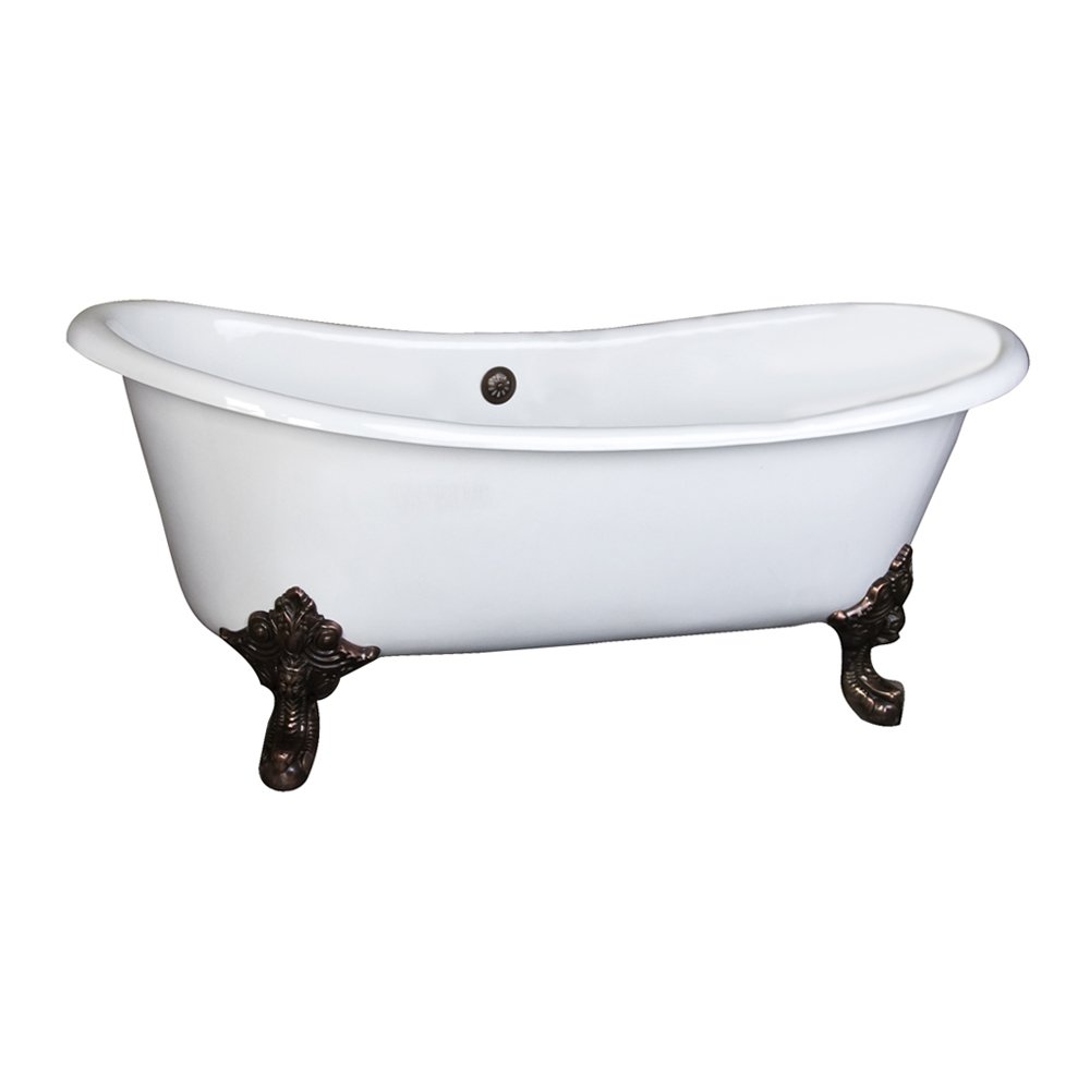 BarclayNelson Cast Iron Double Slipper Clawfoot Bathtub - Vintage Style Freestanding Soaking Tub for Bathroom Remodel & Luxury Spa Experience