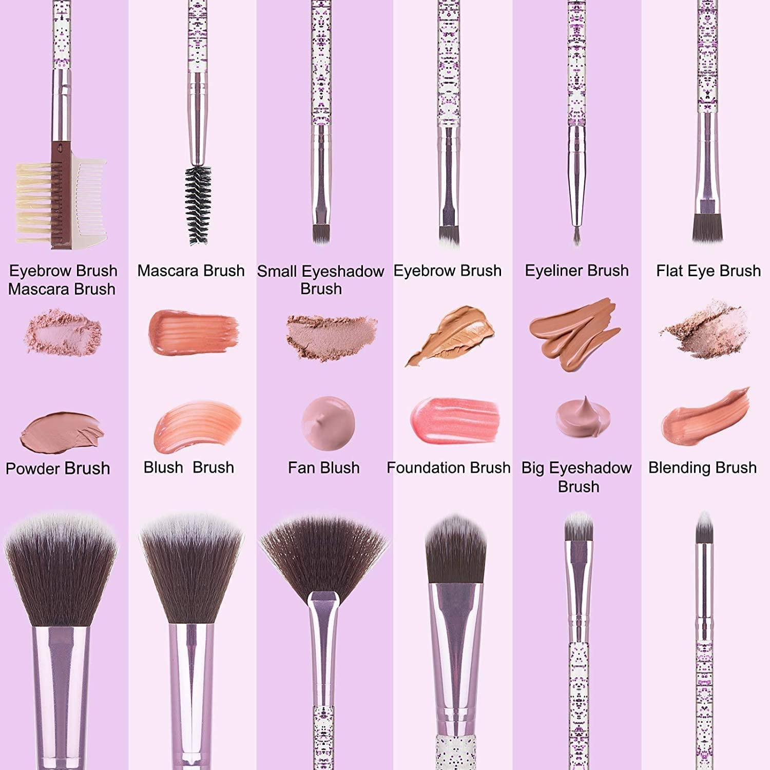 12-Piece Professional Facejewel Makeup Brush Set with 6-in-1 Sponge & Stylish Case - Synthetic Foundation & Blending Brushes with Sparkle Handle for Flawless Makeup Application (Perfect for Travel, Bridal & Everyday Beauty Routine)