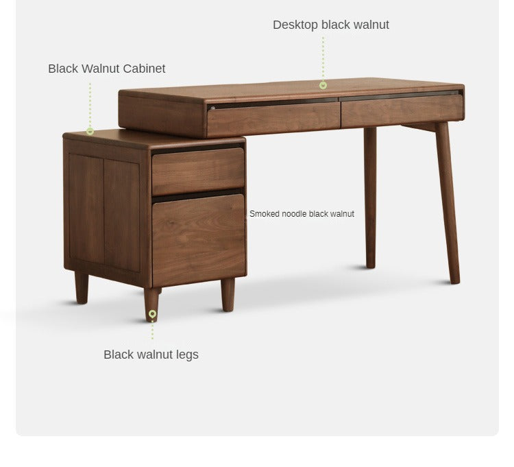 Premium Black Walnut Solid Wood Office Desk with 3 Drawers - Modern Writing & Computer Workstation for Home & Office Use