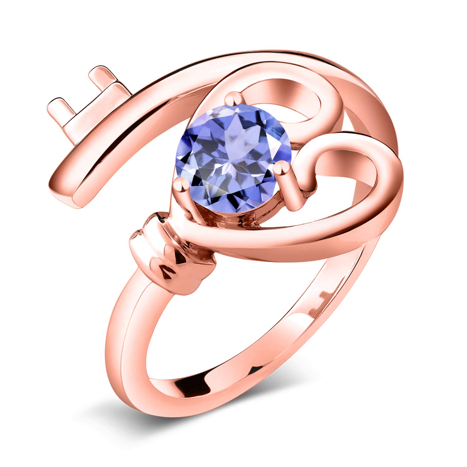 0.46 Ct Round Blue Tanzanite Heart Key Ring - 18K Rose Gold Plated Sterling Silver - Perfect Gift for Anniversary, Valentine's Day & Special Occasions