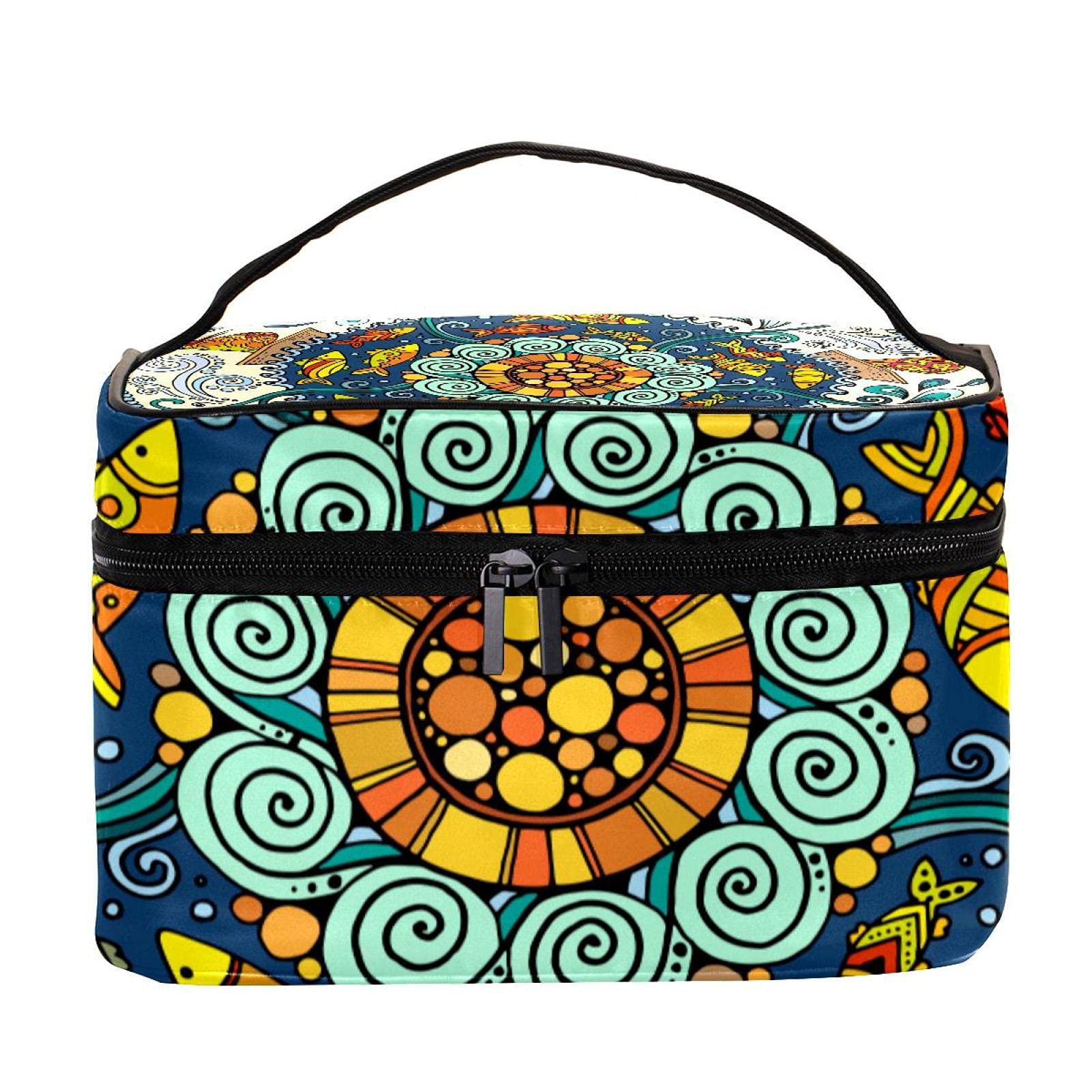 Henna Hippie Mandala Flower Travel Makeup Bag - Large Cosmetic Organizer with Zipper for Women & Girls - Perfect for Travel, Gym, and Daily Beauty Essentials Storage