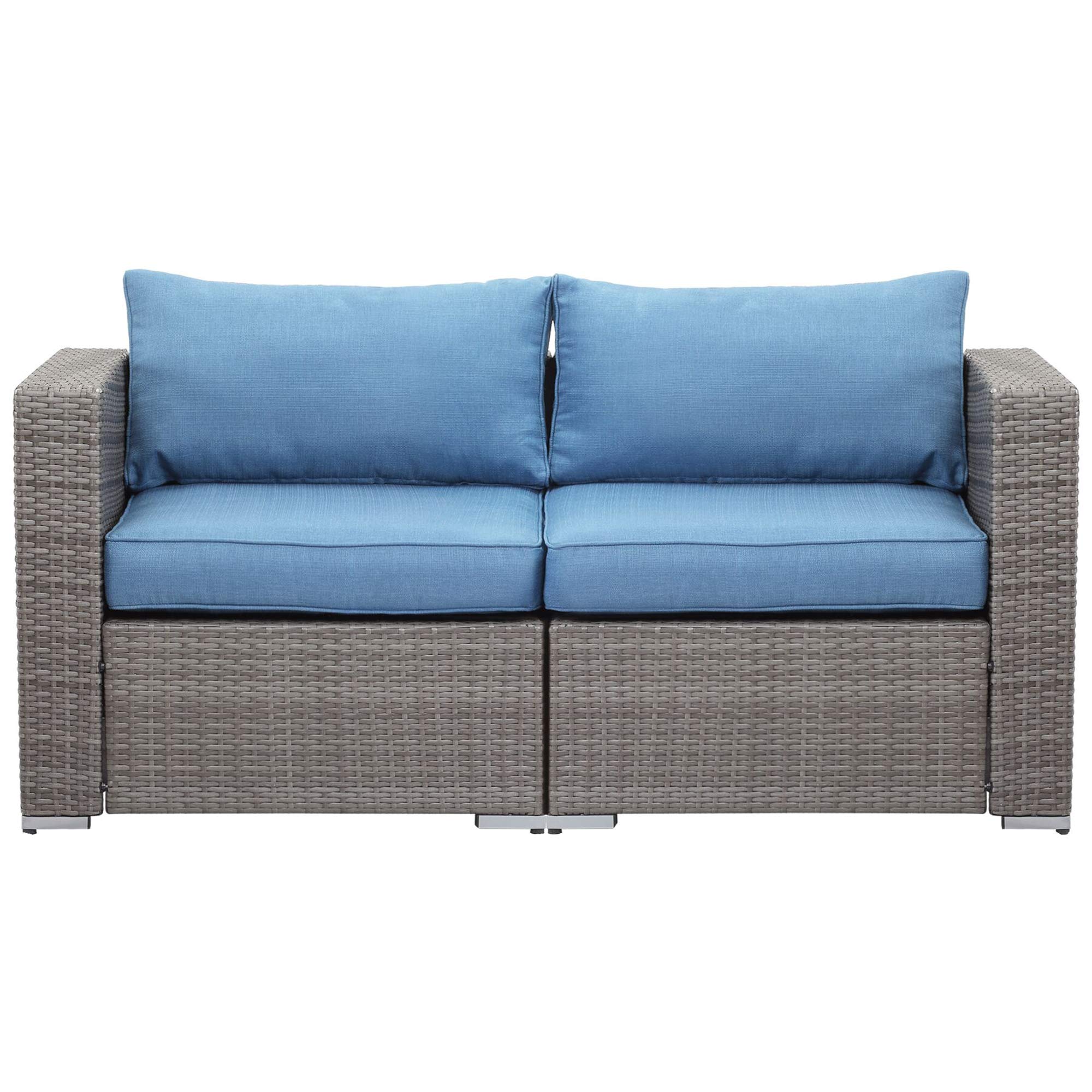 2-Piece Outdoor Patio Furniture Set - Wicker Loveseat Sofa with Cushions & Sectional Corner Sofa for Garden, Backyard, Deck (Blue) | Perfect for Relaxing, Entertaining Guests & Outdoor Lounging