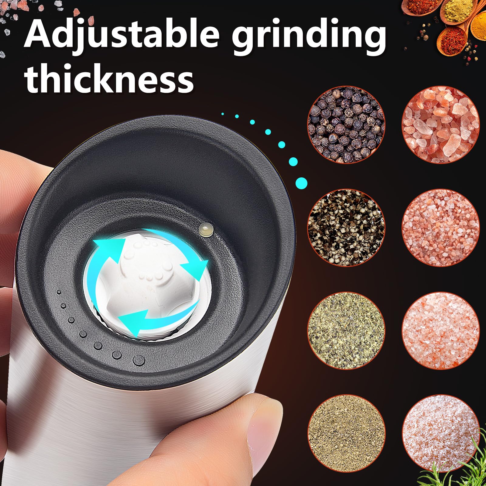 Premium USB Rechargeable Electric Salt and Pepper Grinder Set - Adjustable Coarseness with LED Light - Tall Glass Refillable Spice Mills for Kitchen, Dining & Cooking - Perfect for Home Chefs & Gourmet Cooking