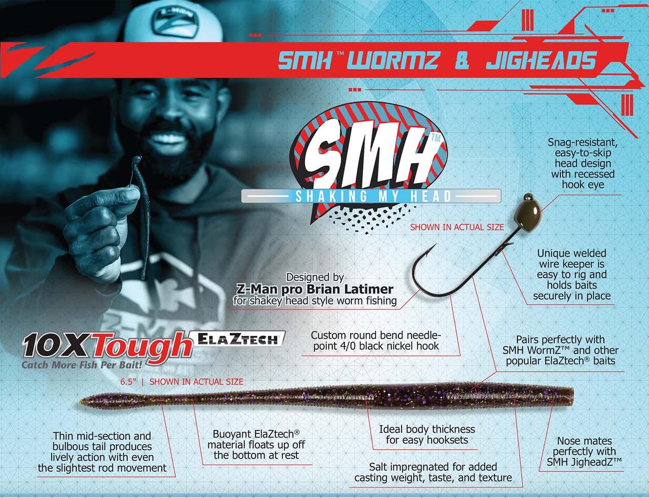 Z-MAN SMH WormZ Soft Plastic Fishing Lures - Best for Bass, Trout & Panfish - Ideal for Freshwater & Saltwater Fishing