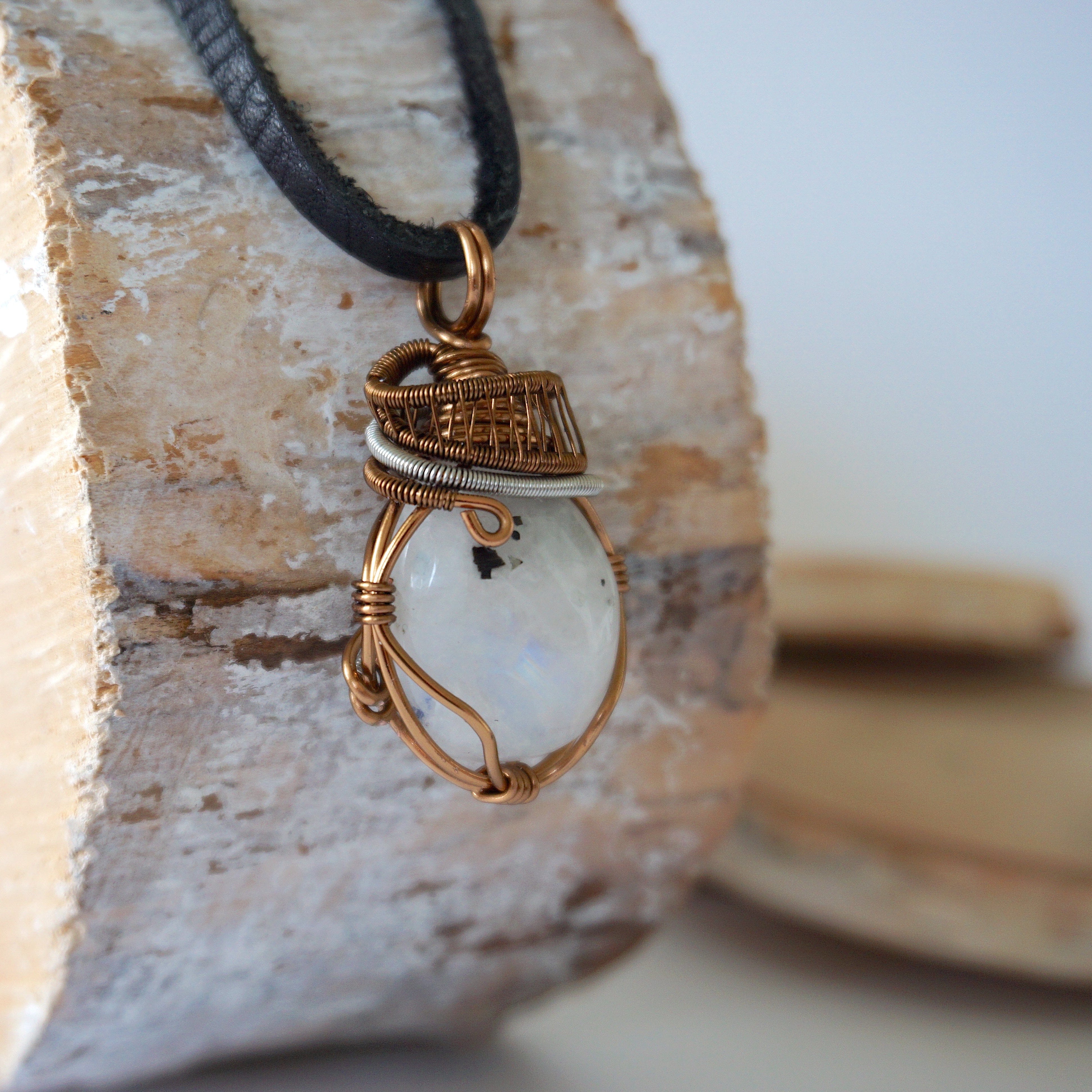 Rainbow Moonstone Necklace in Antique Bronze & White Gold Plated - Elegant Jewelry for Women, Perfect for Weddings, Parties & Special Occasions