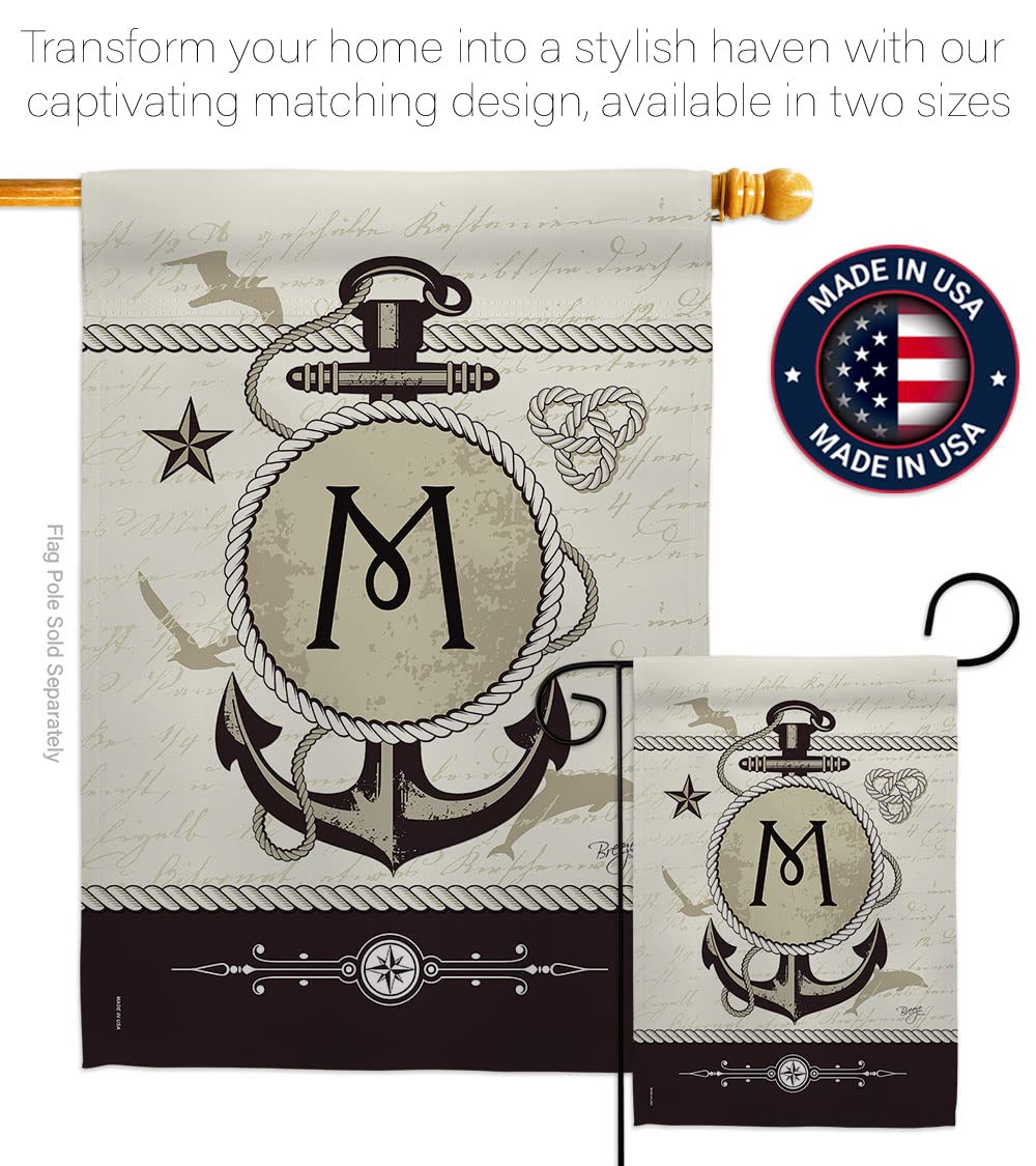 Coastal Nautical M Initial House Flag Set 28x40