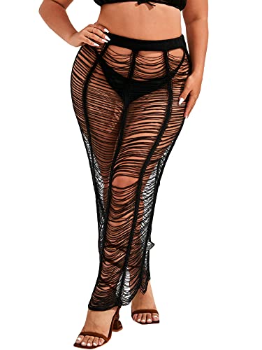 Milumia Plus Size Women's Swimsuit Cover Up - Ripped Stitch Long Beach Skirt Coverups for Swimwear | Perfect for Beach Vacation, Pool Party & Summer Outfits
